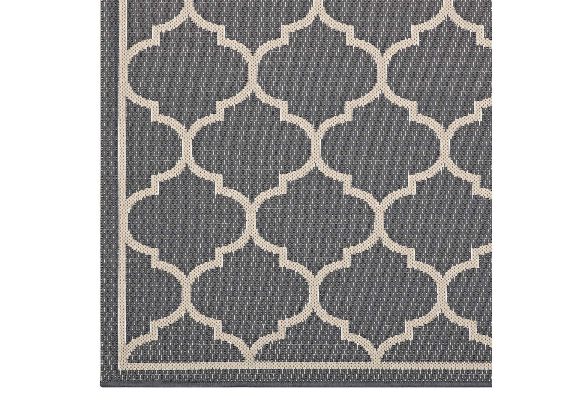 Gray and Beige Avena Moroccan Quatrefoil Trellis 5x8 Indoor and Outdoor Area Rug,Modway