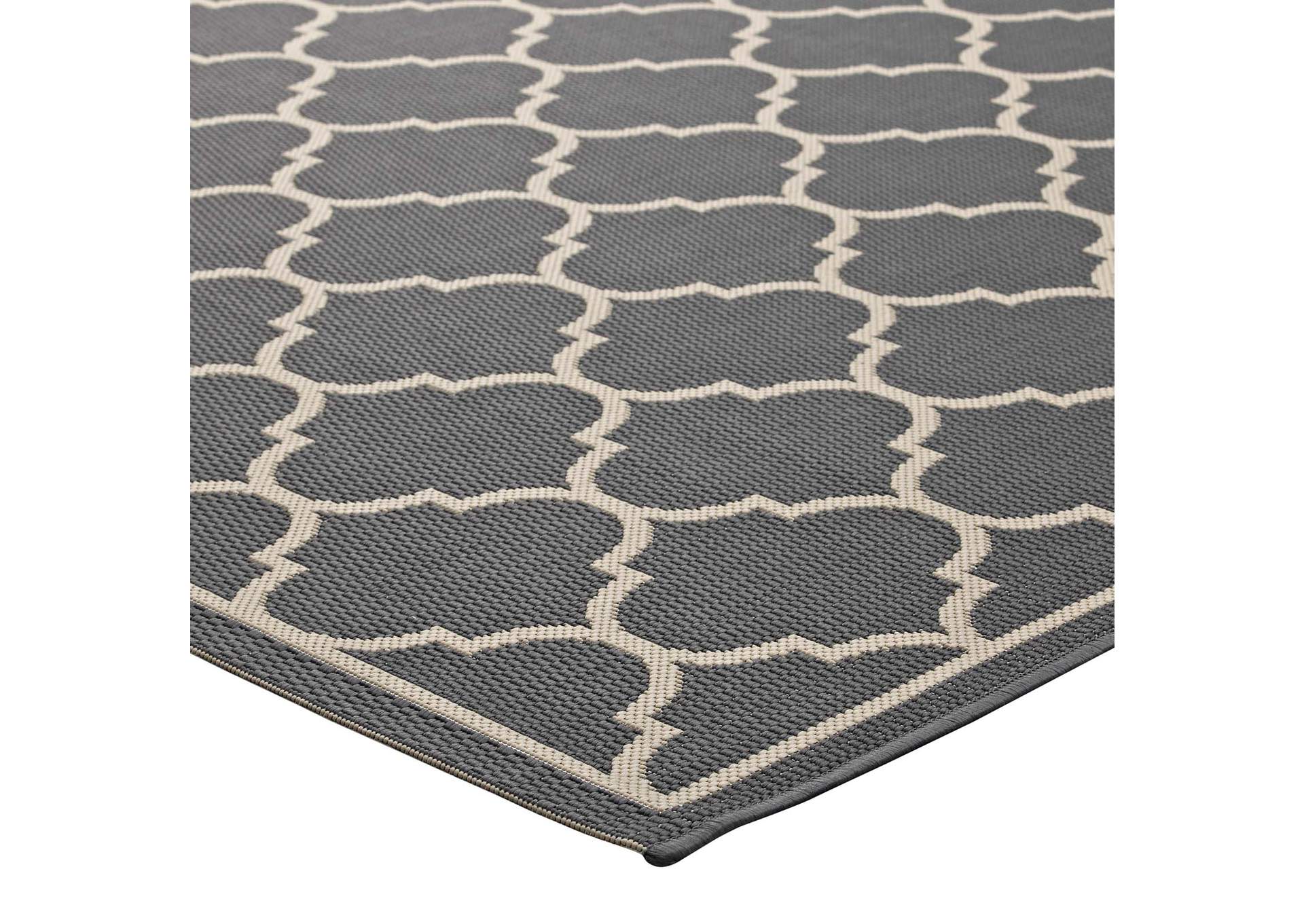 Gray and Beige Avena Moroccan Quatrefoil Trellis 5x8 Indoor and Outdoor Area Rug,Modway