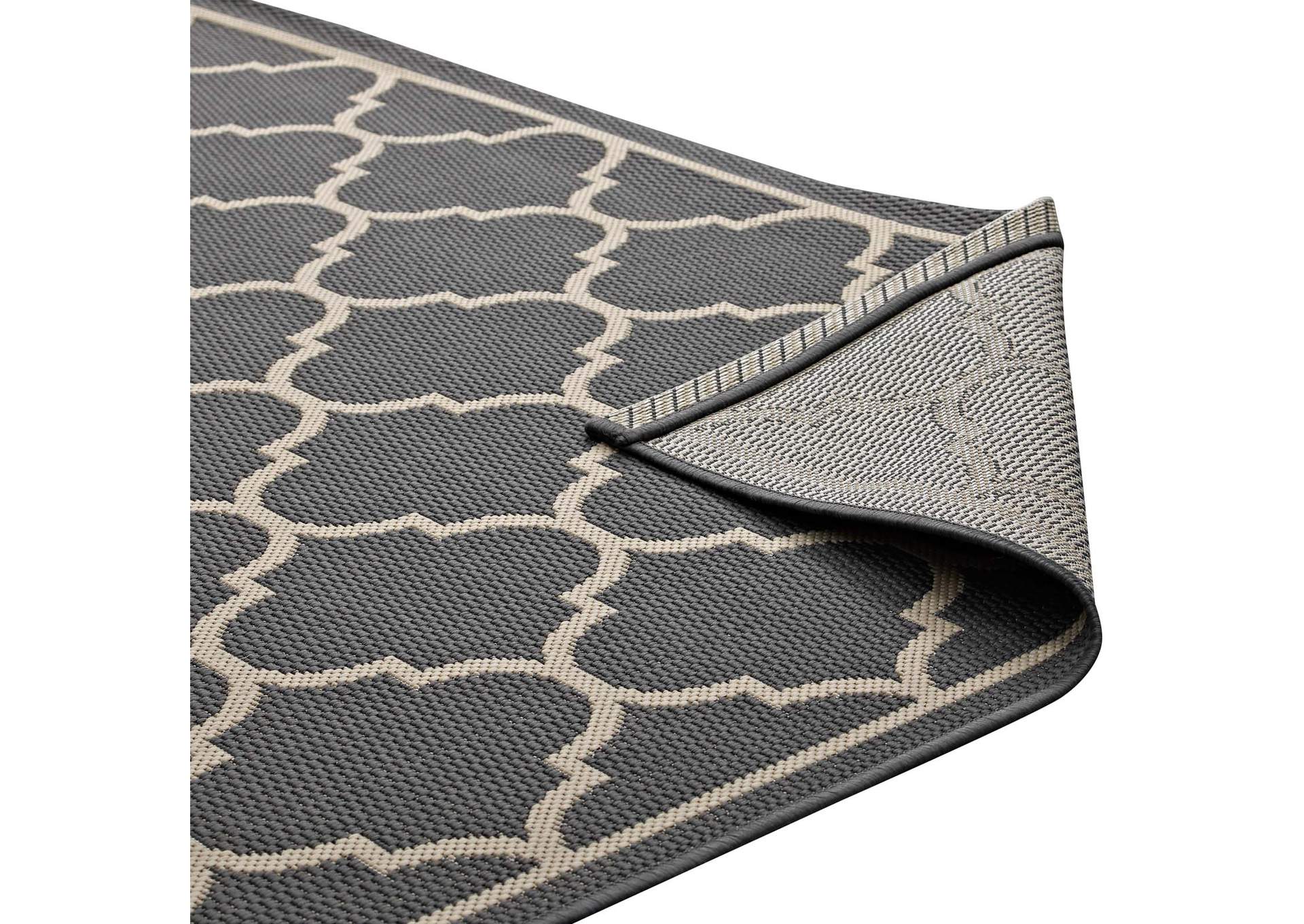 Gray and Beige Avena Moroccan Quatrefoil Trellis 5x8 Indoor and Outdoor Area Rug,Modway