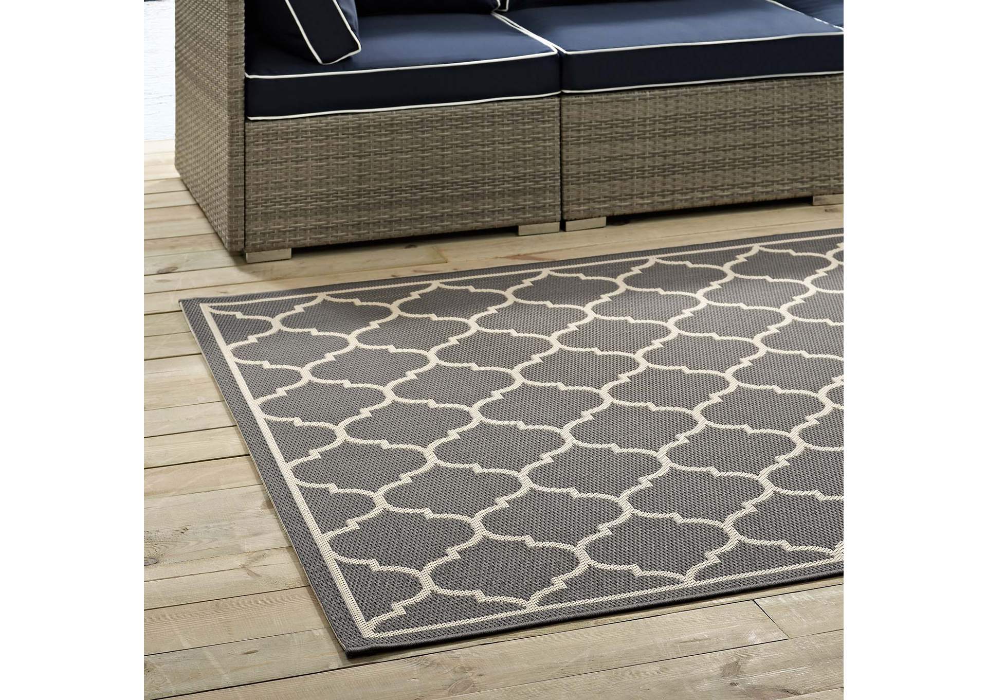 Gray and Beige Avena Moroccan Quatrefoil Trellis 8x10 Indoor and Outdoor Area Rug,Modway