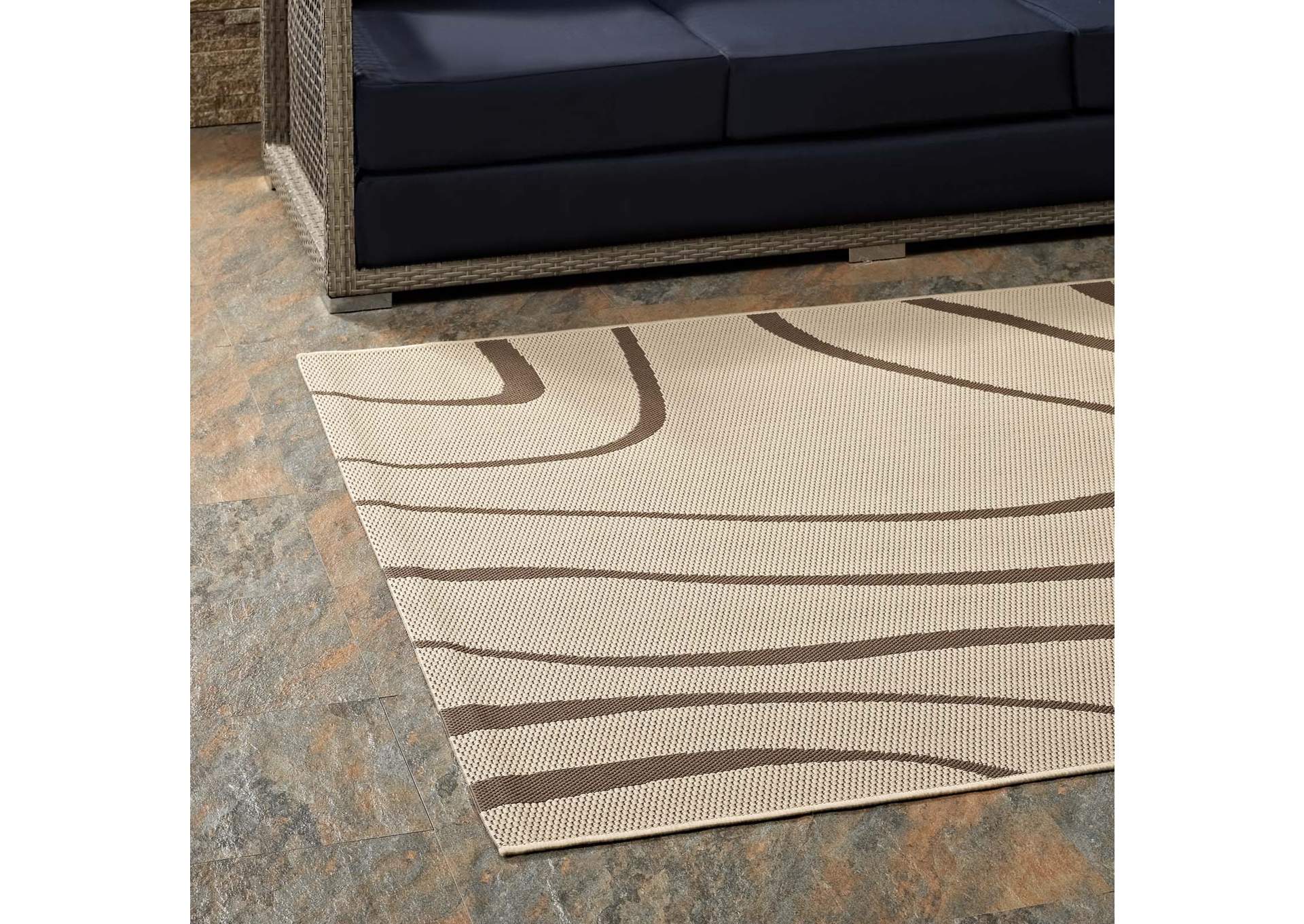 Light and Dark Beige Surge Swirl Abstract 8x10 Indoor and Outdoor Area Rug,Modway