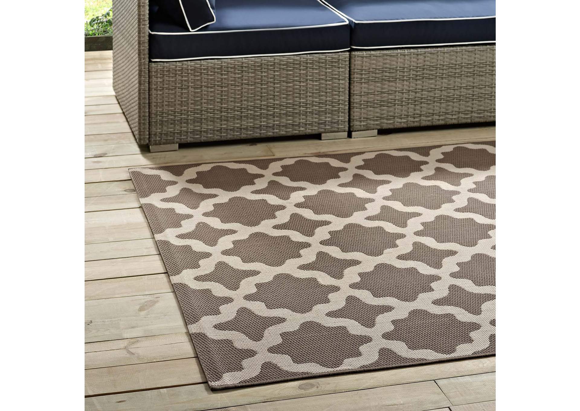 Light and Dark Beige Cerelia Moroccan Trellis 8x10 Indoor and Outdoor Area Rug,Modway