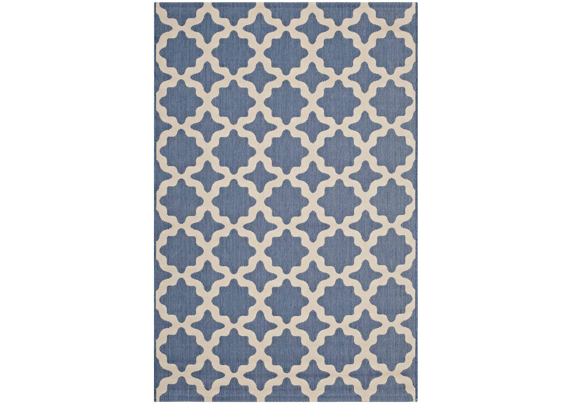 Blue and Beige Cerelia Moroccan Trellis 8x10 Indoor and Outdoor Area Rug,Modway