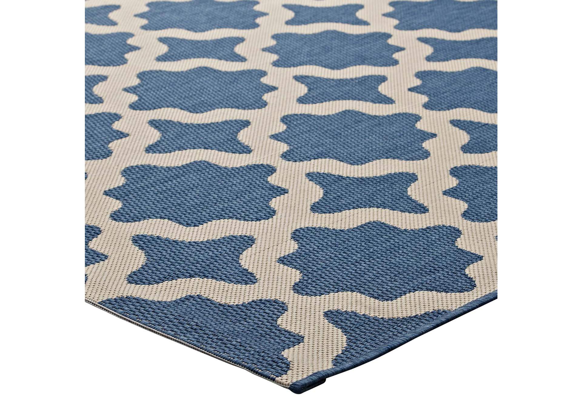 Blue and Beige Cerelia Moroccan Trellis 8x10 Indoor and Outdoor Area Rug,Modway