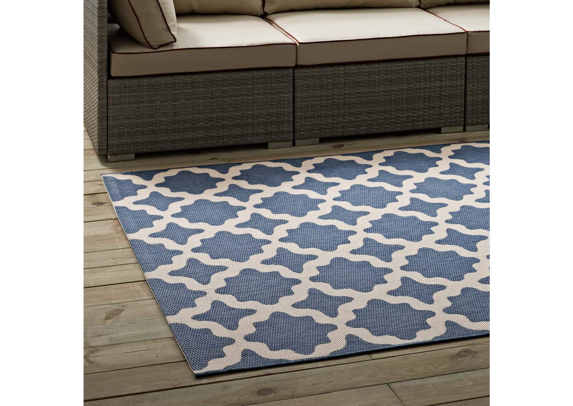 Blue and Beige Cerelia Moroccan Trellis 8x10 Indoor and Outdoor Area Rug,Modway