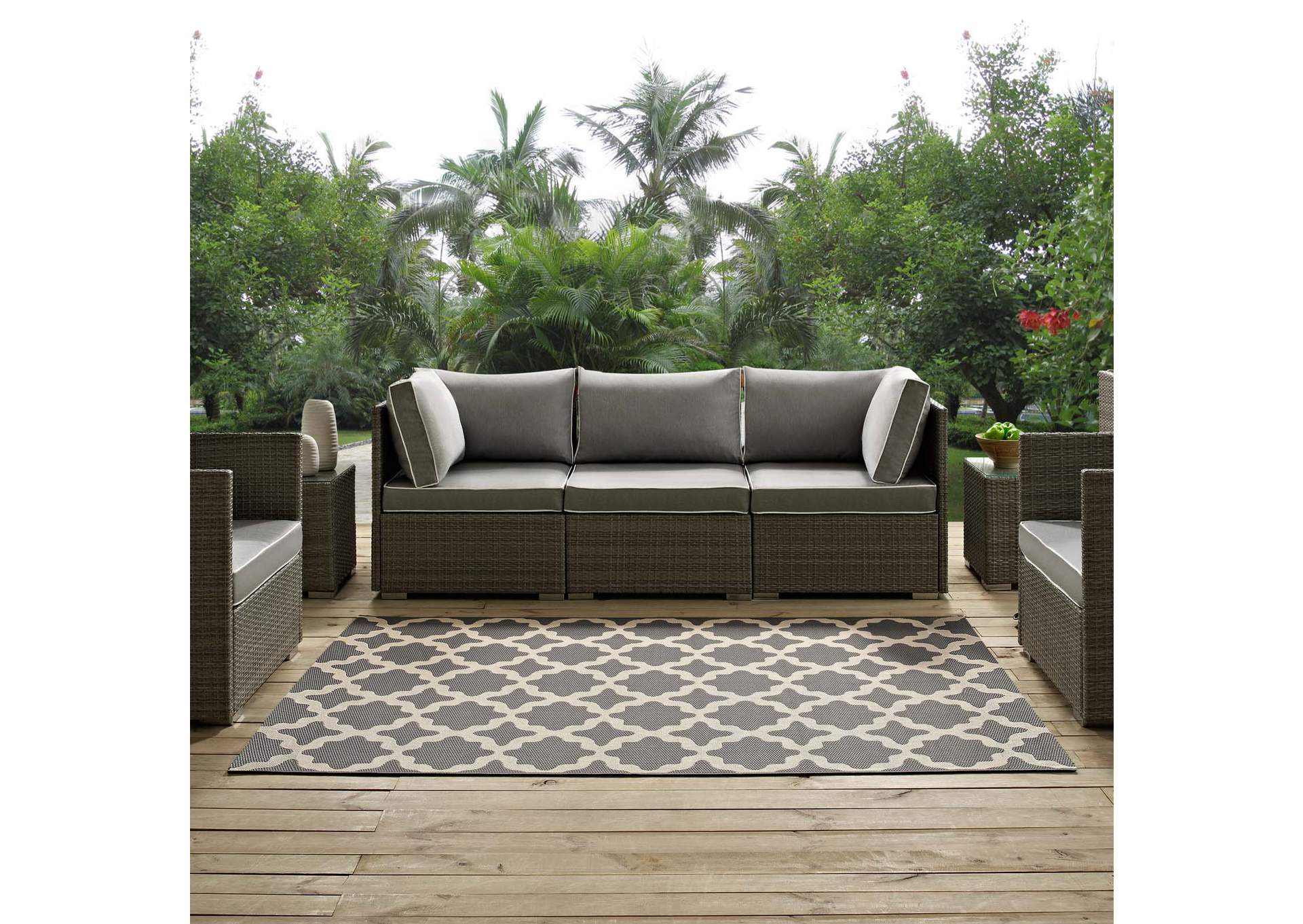 Gray and Beige Cerelia Moroccan Trellis 5x8 Indoor and Outdoor Area Rug,Modway