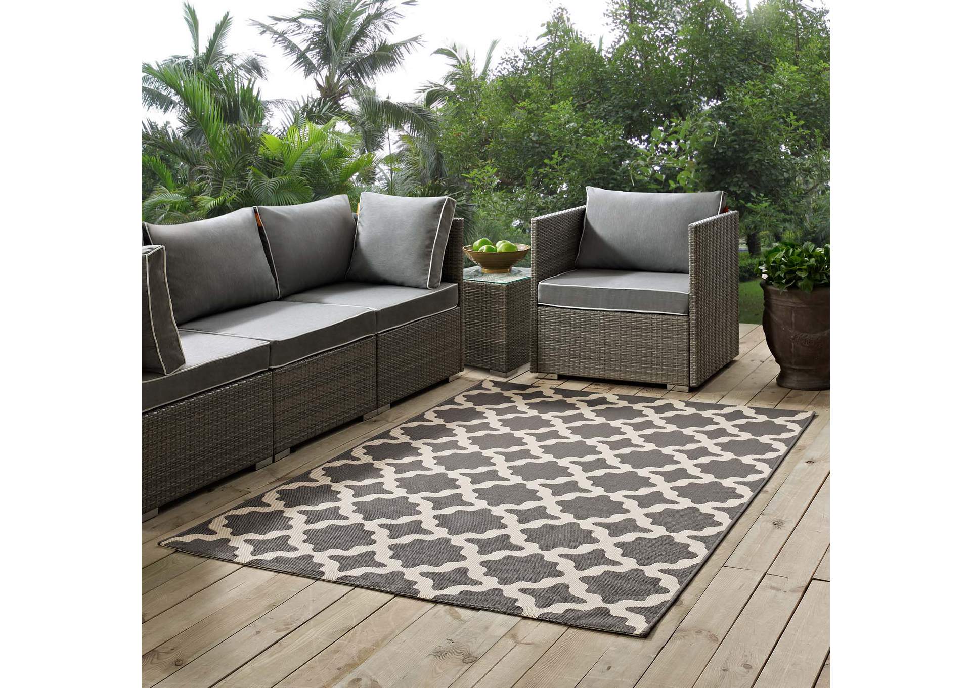 Gray and Beige Cerelia Moroccan Trellis 5x8 Indoor and Outdoor Area Rug,Modway