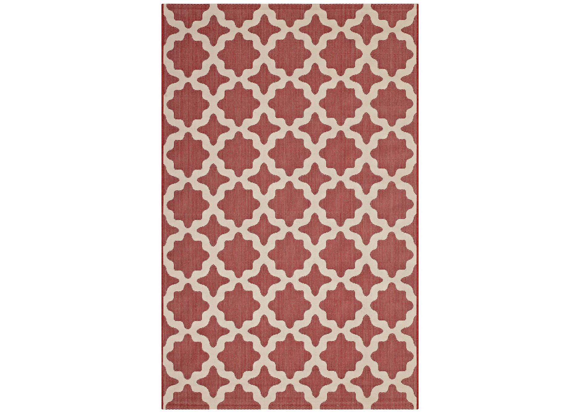 Red and Beige Cerelia Moroccan Trellis 5x8 Indoor and Outdoor Area Rug,Modway