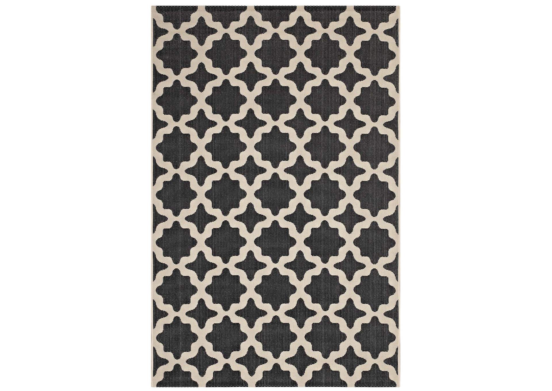 Black and Beige Cerelia Moroccan Trellis 5x8 Indoor and Outdoor Area Rug,Modway