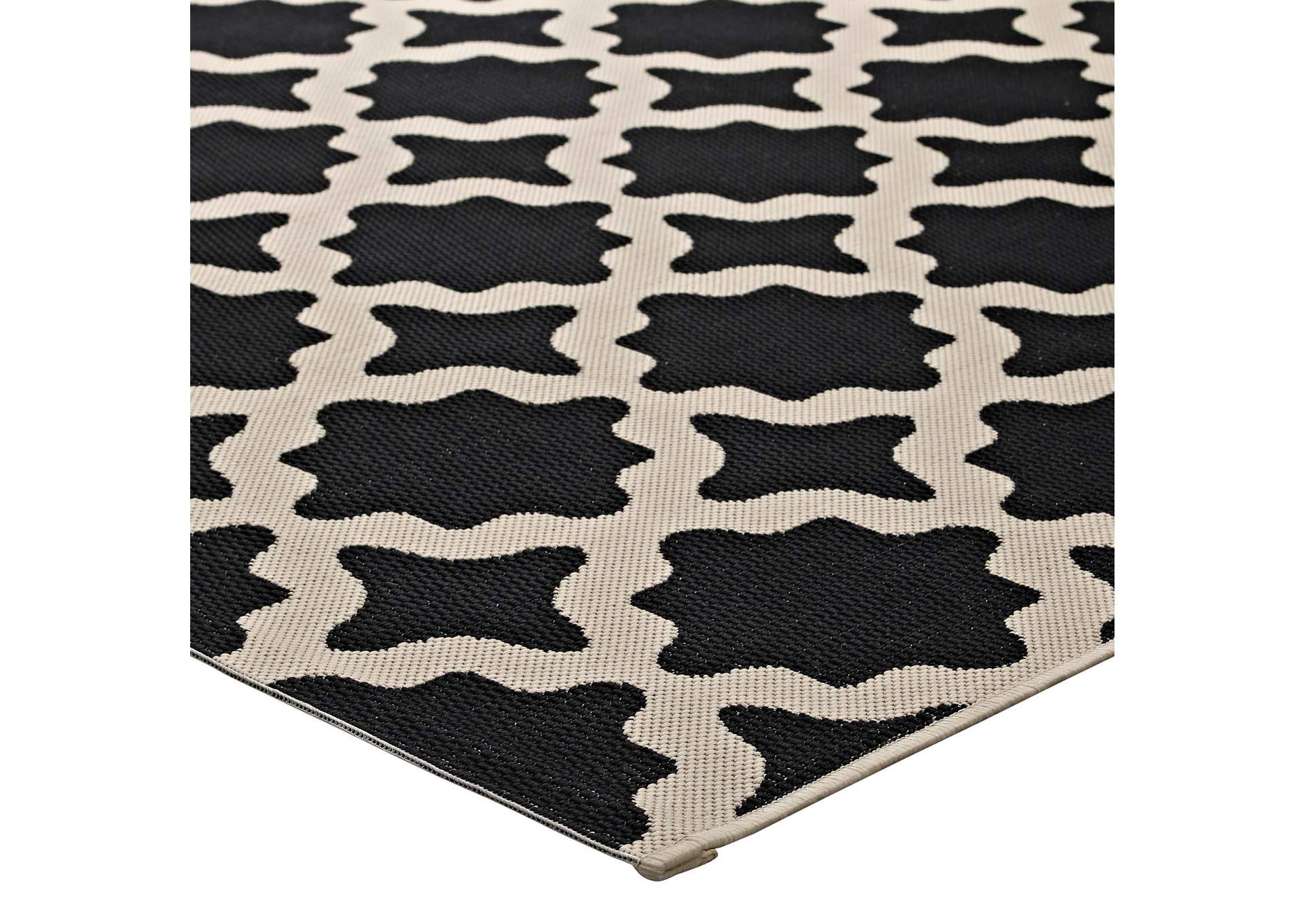 Black and Beige Cerelia Moroccan Trellis 5x8 Indoor and Outdoor Area Rug,Modway