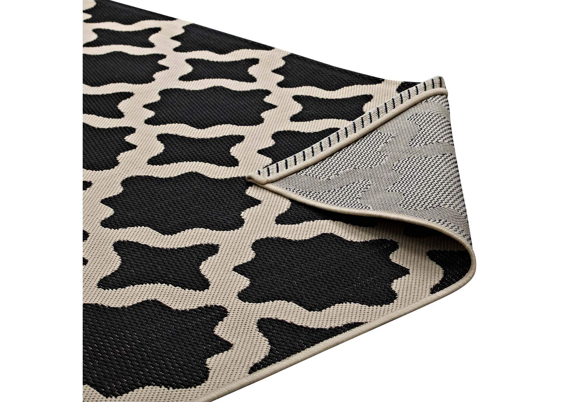 Black and Beige Cerelia Moroccan Trellis 5x8 Indoor and Outdoor Area Rug,Modway