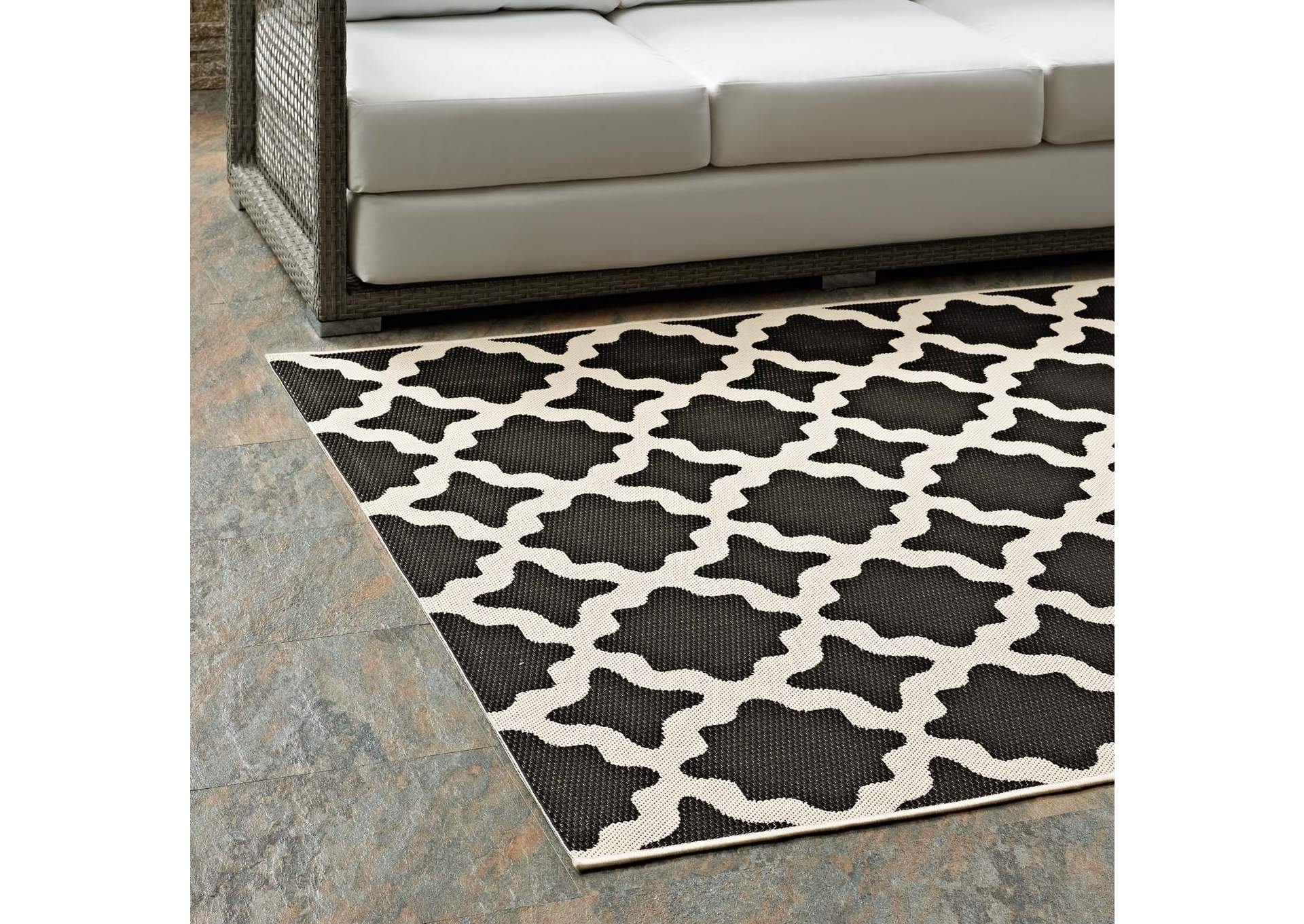 Black and Beige Cerelia Moroccan Trellis 5x8 Indoor and Outdoor Area Rug,Modway