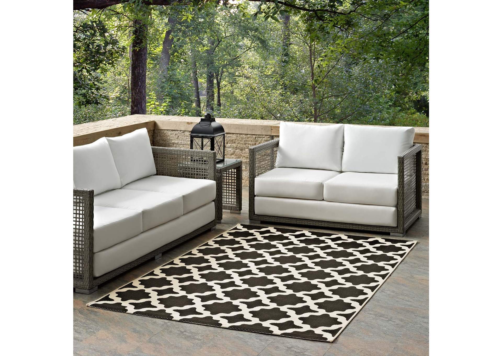 Black and Beige Cerelia Moroccan Trellis 5x8 Indoor and Outdoor Area Rug,Modway