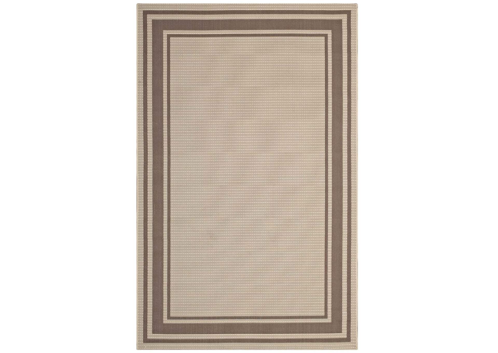 Light and Dark Beige Rim Solid Border 8x10 Indoor and Outdoor Area Rug,Modway