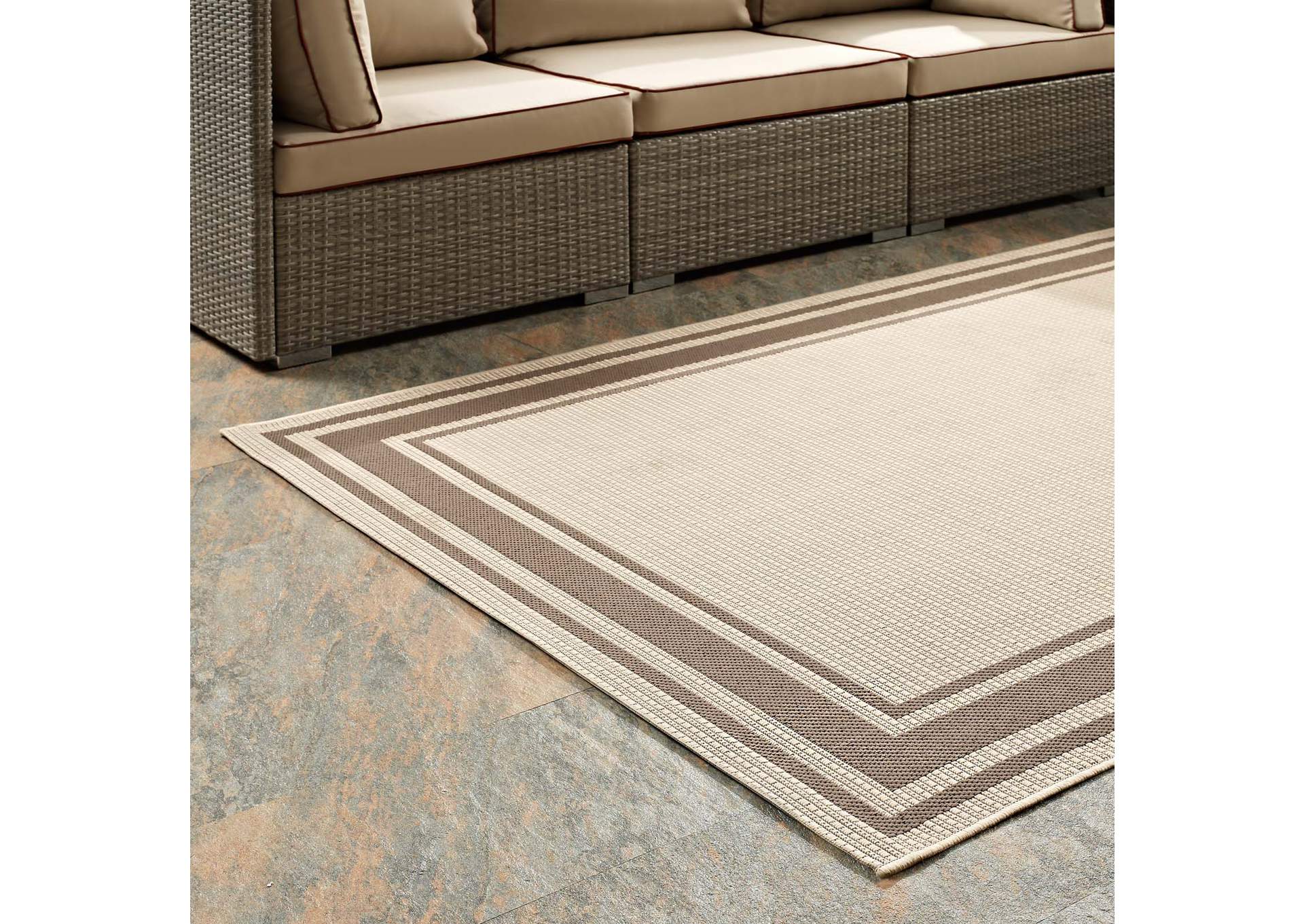 Light and Dark Beige Rim Solid Border 8x10 Indoor and Outdoor Area Rug,Modway