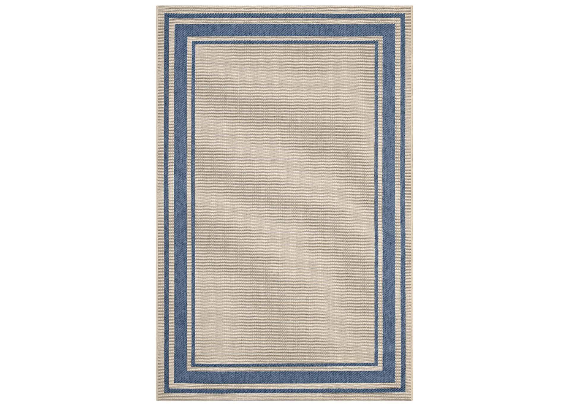 Blue and Beige Rim Solid Border 5x8 Indoor and Outdoor Area Rug,Modway