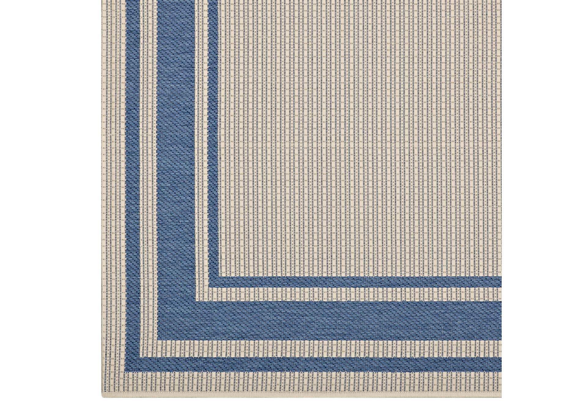 Blue and Beige Rim Solid Border 5x8 Indoor and Outdoor Area Rug,Modway