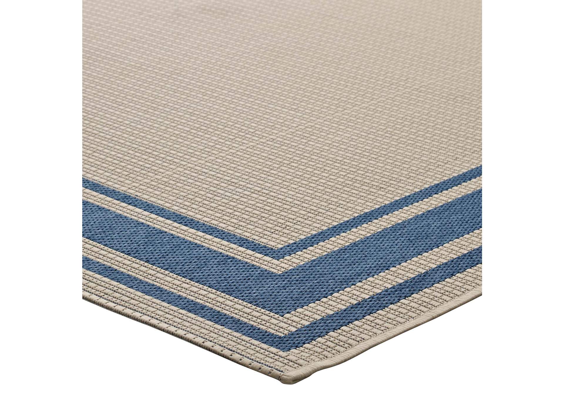 Blue and Beige Rim Solid Border 5x8 Indoor and Outdoor Area Rug,Modway