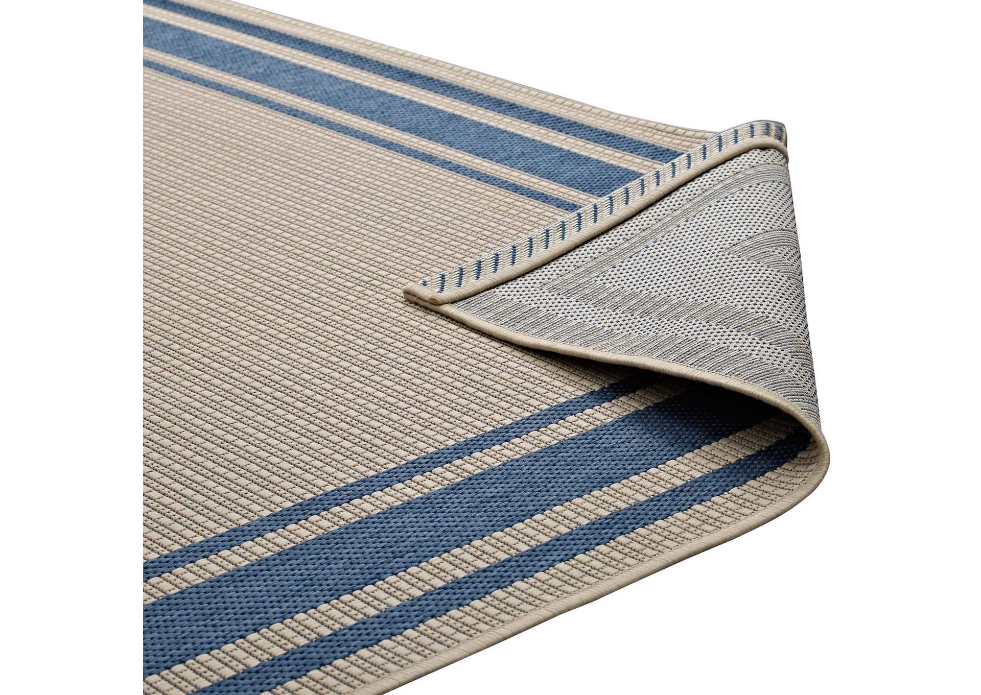 Blue and Beige Rim Solid Border 5x8 Indoor and Outdoor Area Rug,Modway