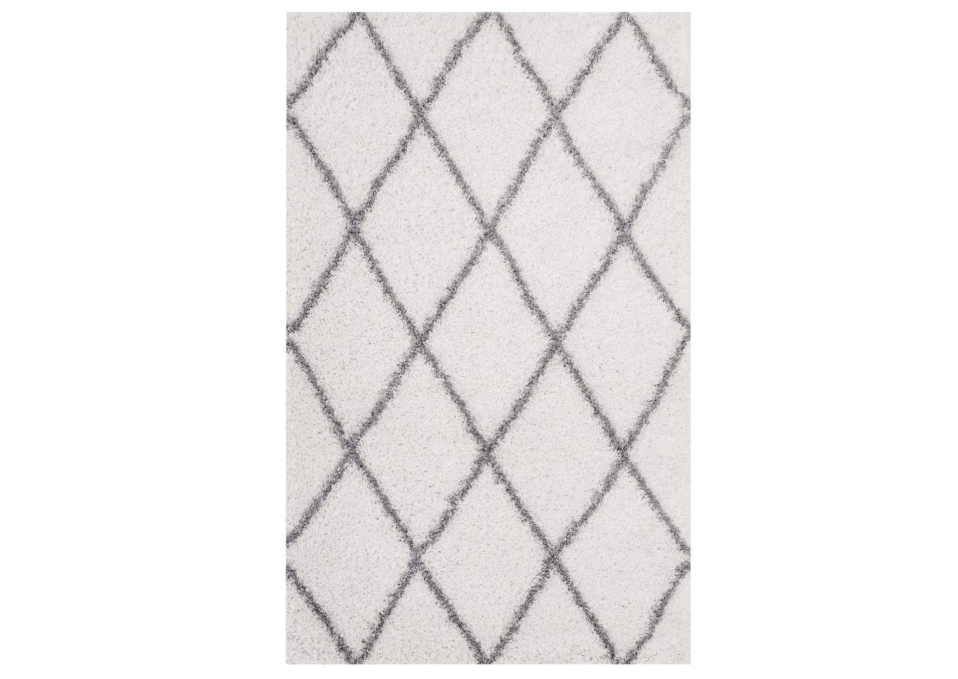 Ivory and Gray Toryn Diamond Lattice 5x8 Shag Area Rug,Modway