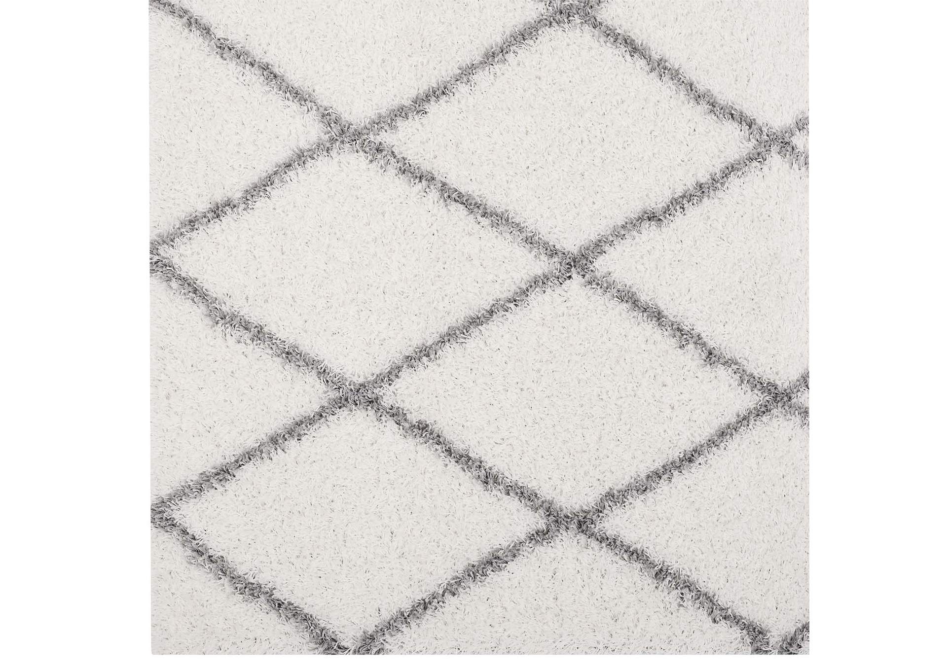 Ivory and Gray Toryn Diamond Lattice 5x8 Shag Area Rug,Modway