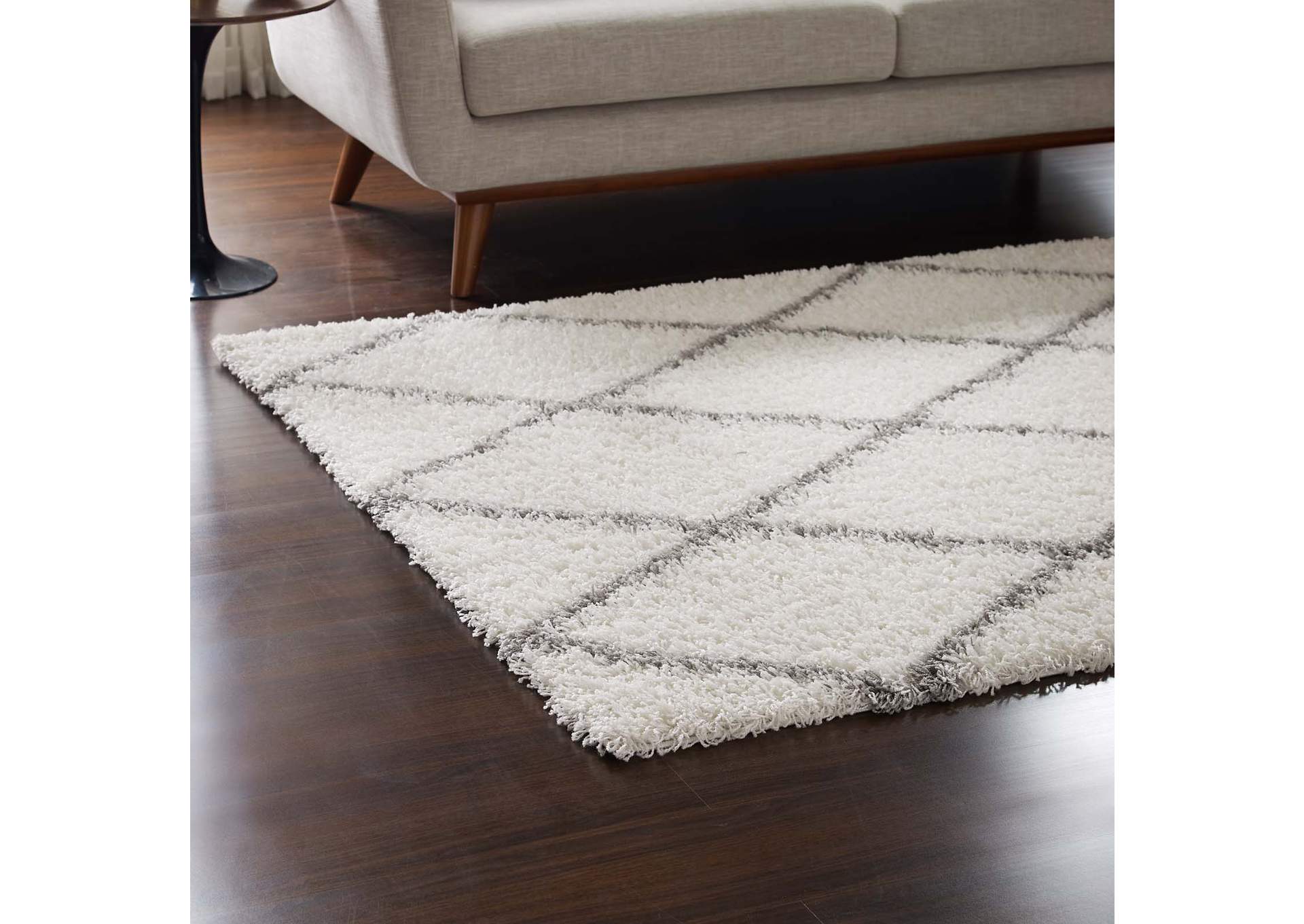 Ivory and Gray Toryn Diamond Lattice 5x8 Shag Area Rug,Modway