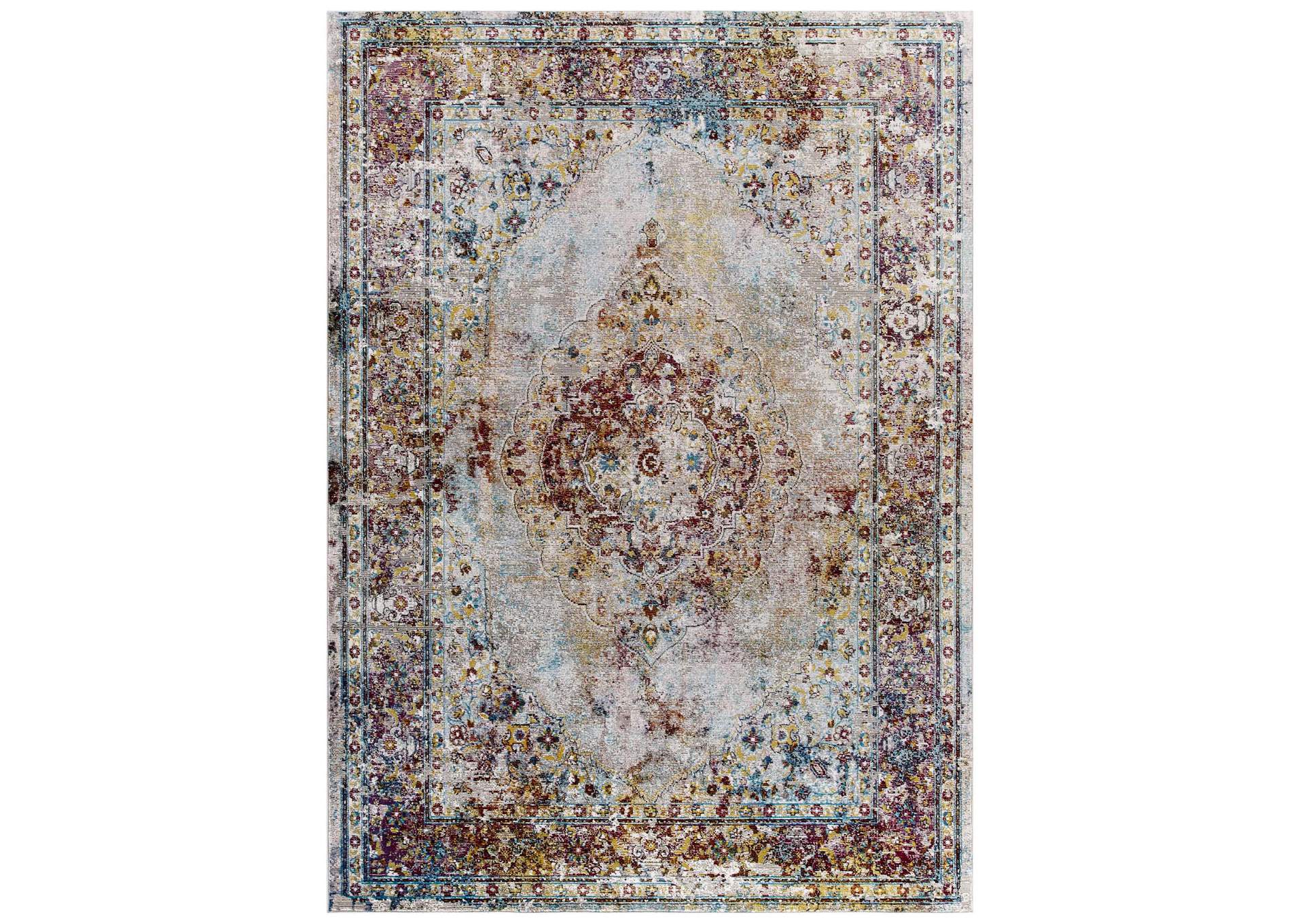 Multicolored Success Merritt Transitional Distressed Floral Persian Medallion 4x6 Area Rug,Modway