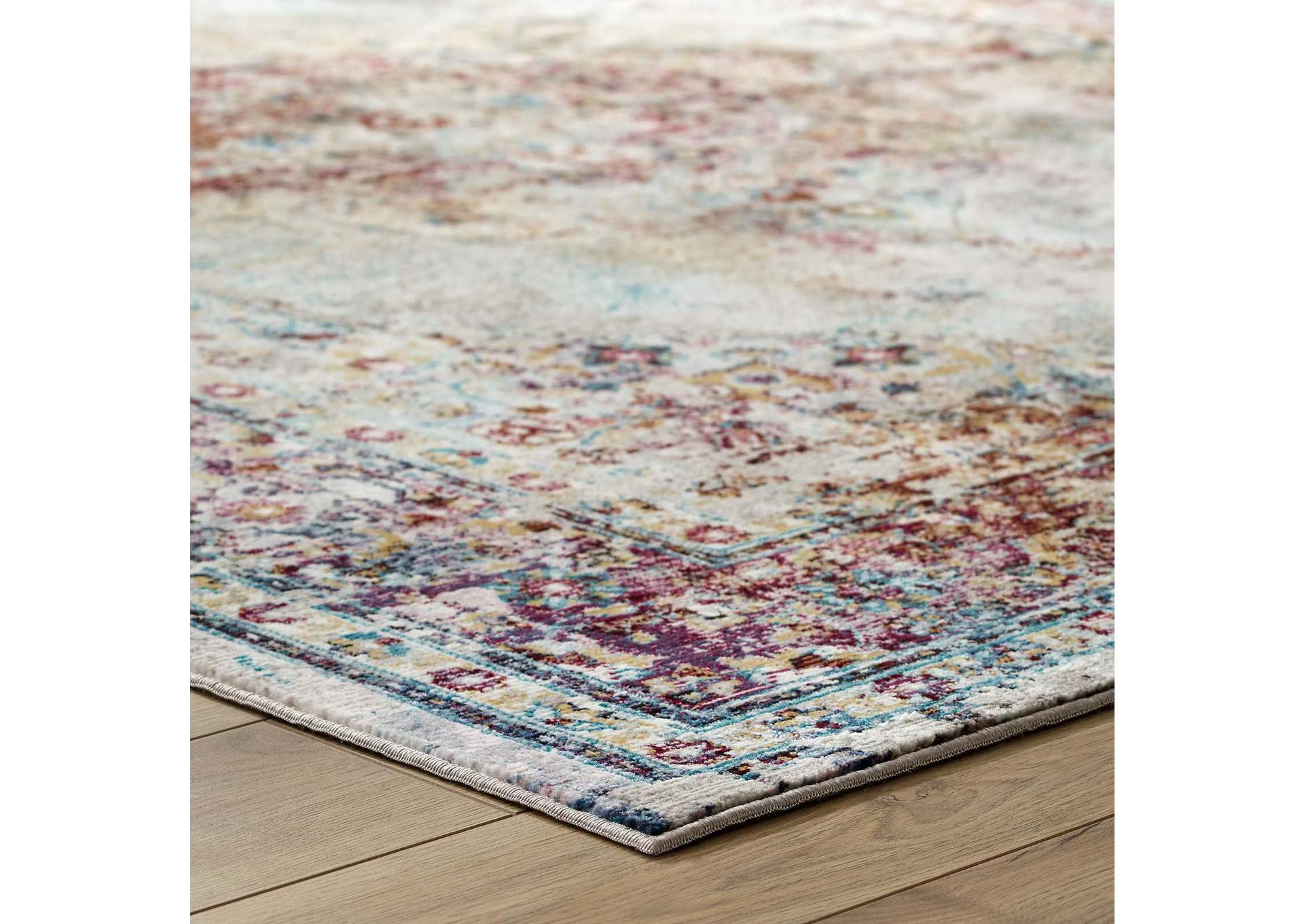 Multicolored Success Merritt Transitional Distressed Floral Persian Medallion 4x6 Area Rug,Modway