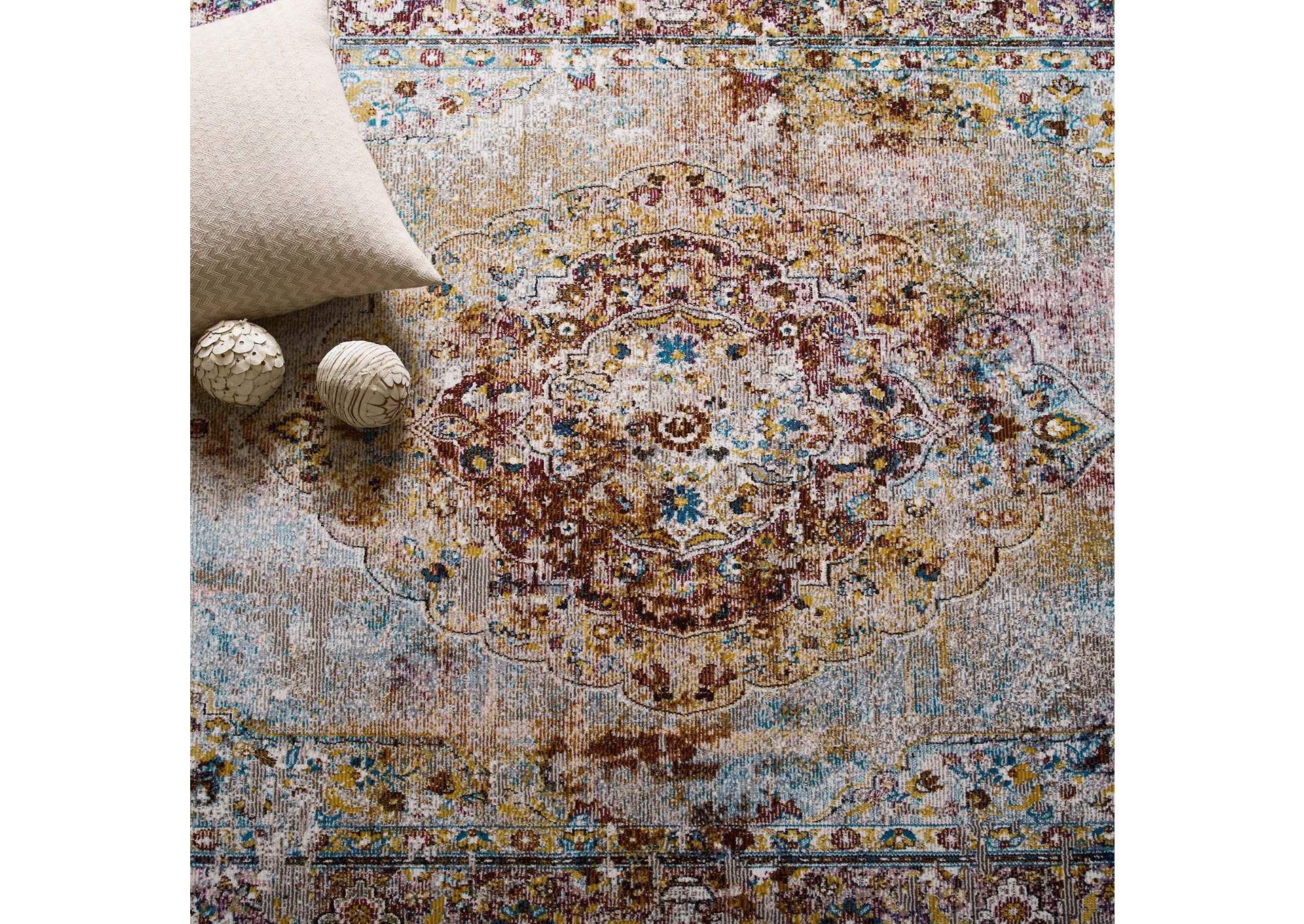 Multicolored Success Merritt Transitional Distressed Floral Persian Medallion 4x6 Area Rug,Modway