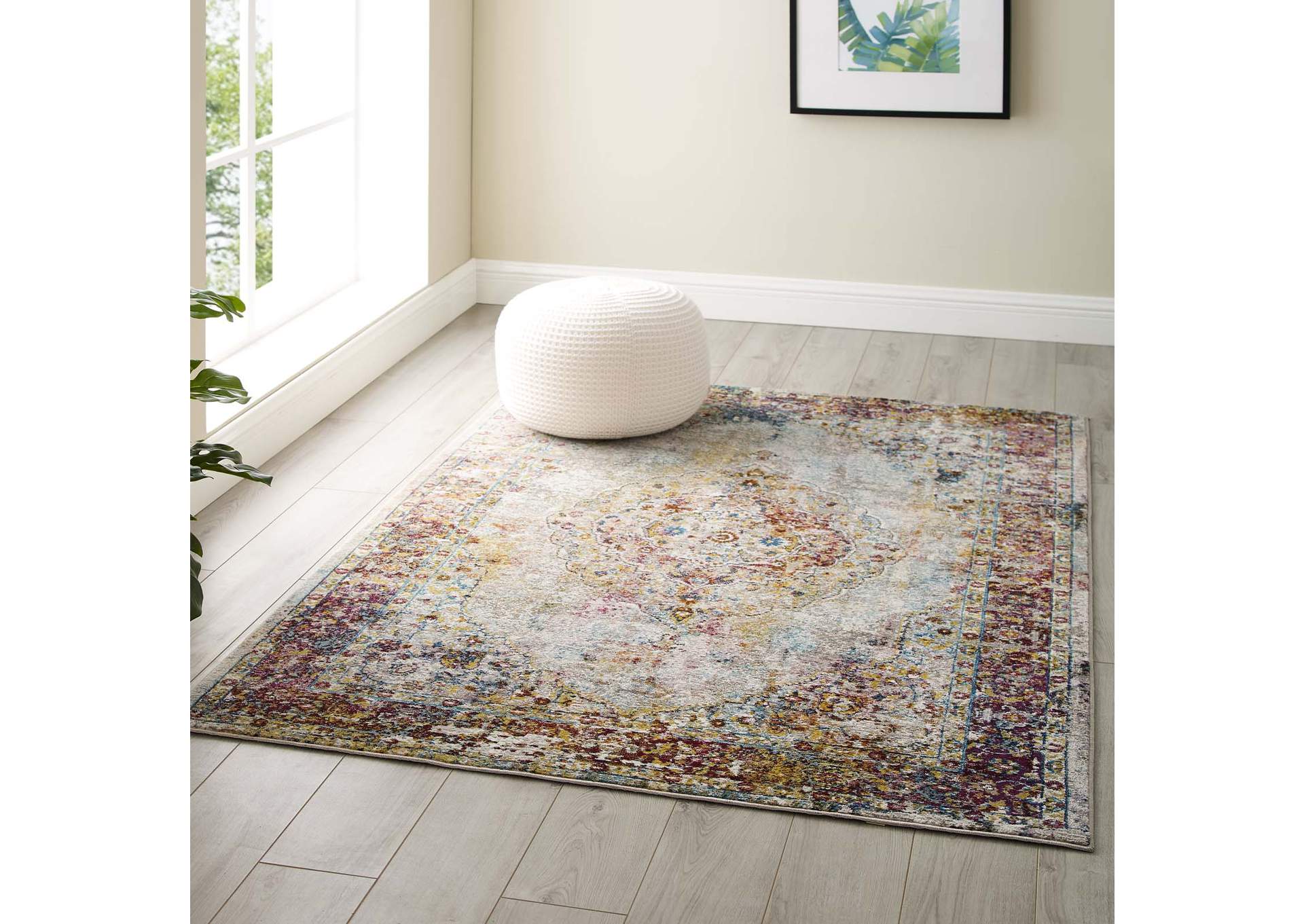 Multicolored Success Merritt Transitional Distressed Floral Persian Medallion 4x6 Area Rug,Modway