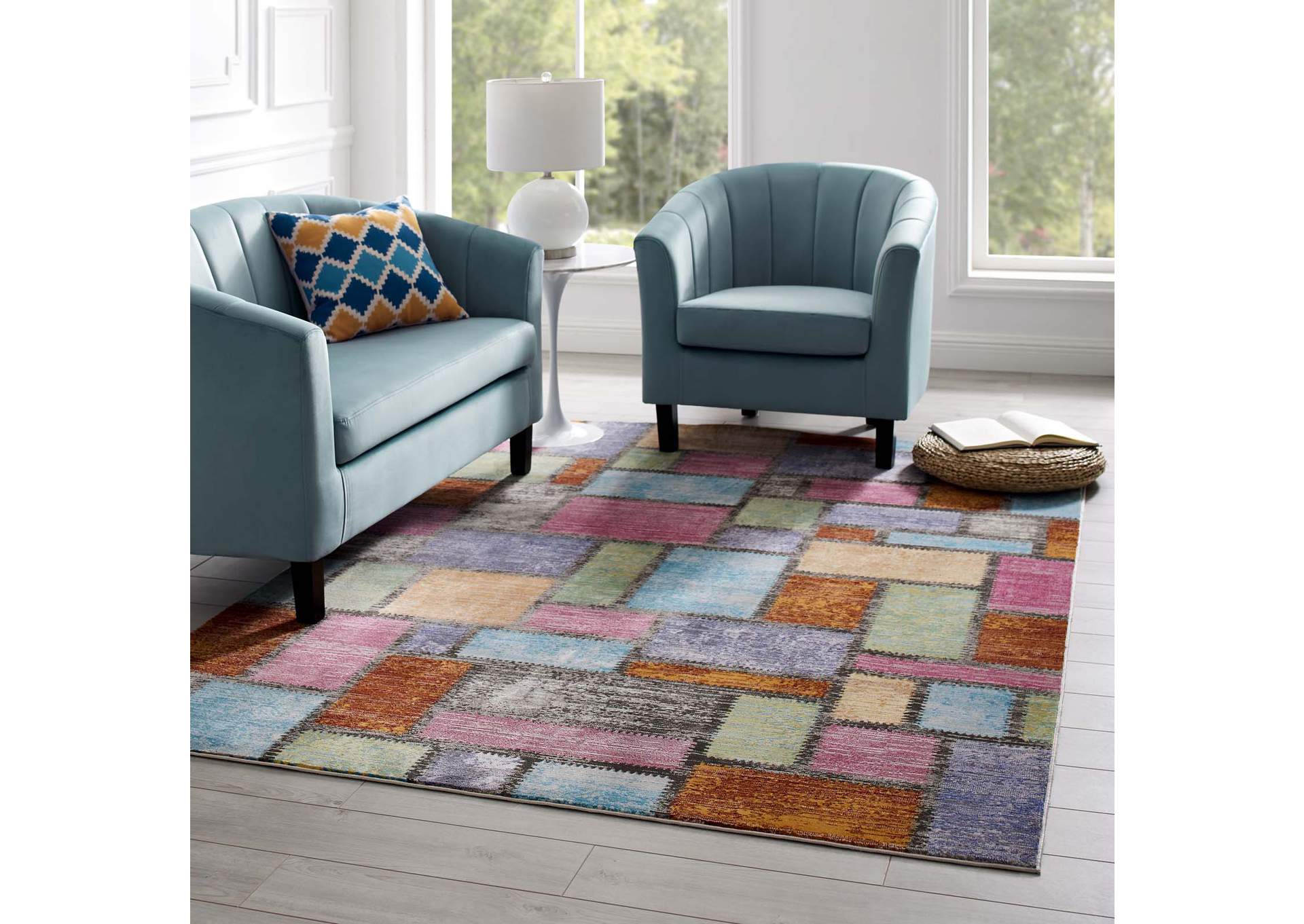 Multicolored Success Nyssa Abstract Geometric Mosaic 5x8 Area Rug,Modway