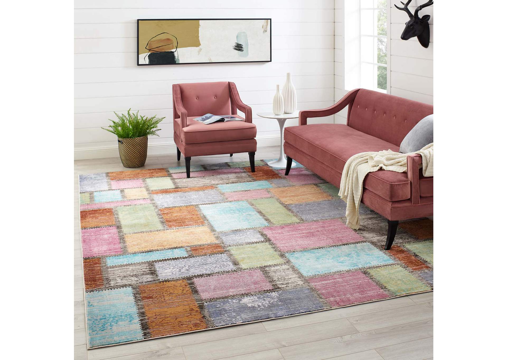 Multicolored Success Nyssa Abstract Geometric Mosaic 8x10 Area Rug,Modway