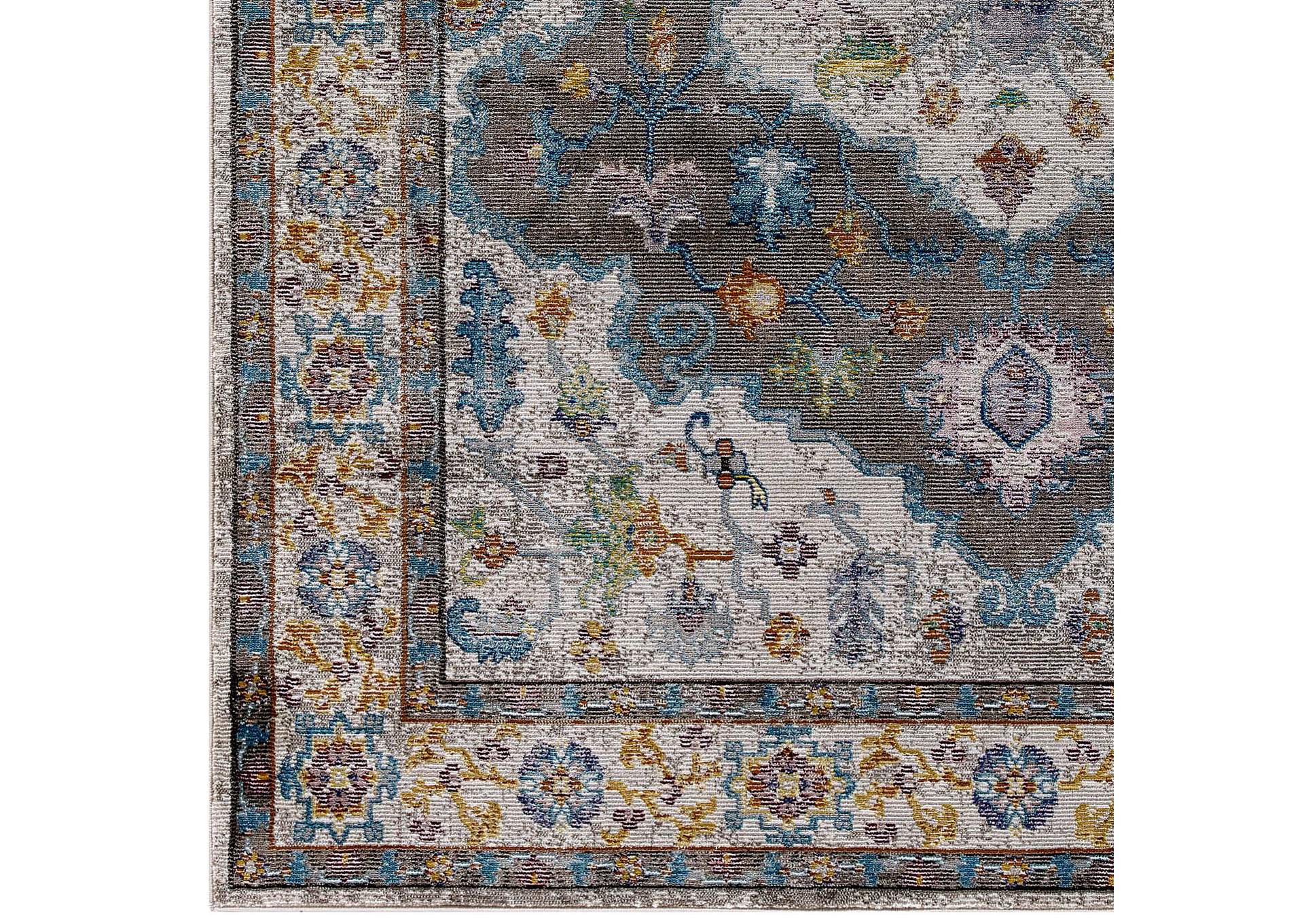 Gray, Ivory, Yellow, Orange Success Anisah Distressed Floral Persian Medallion 4x6 Area Rug,Modway