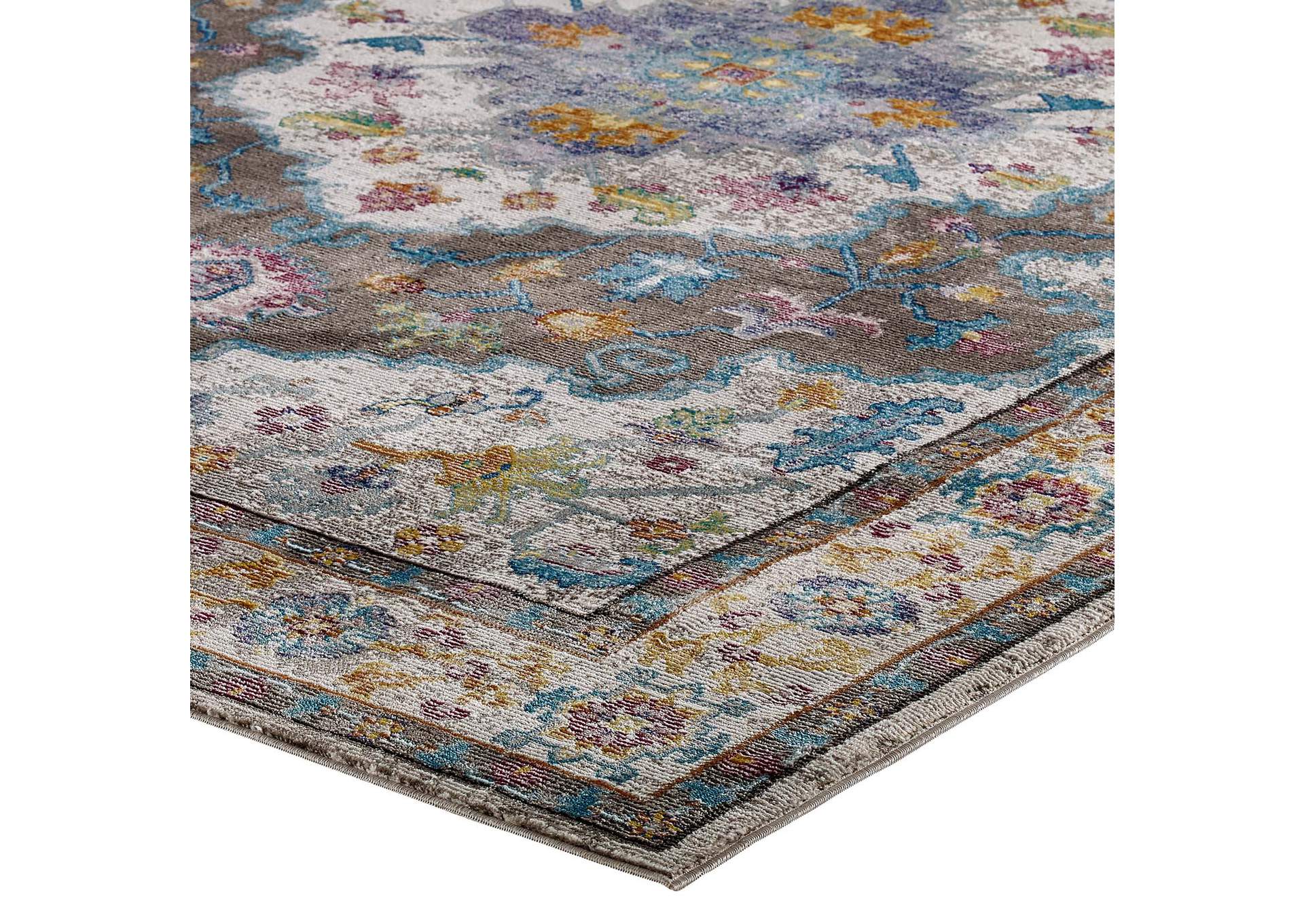 Gray, Ivory, Yellow, Orange Success Anisah Distressed Floral Persian Medallion 4x6 Area Rug,Modway