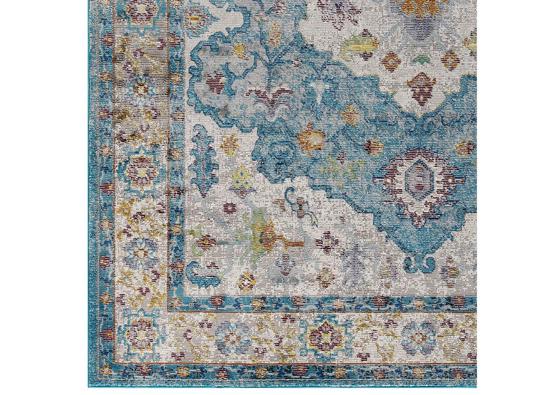 Light Blue, Ivory, Yellow, Orange Success Anisah Distressed Floral Persian Medallion 4x6 Area Rug,Modway