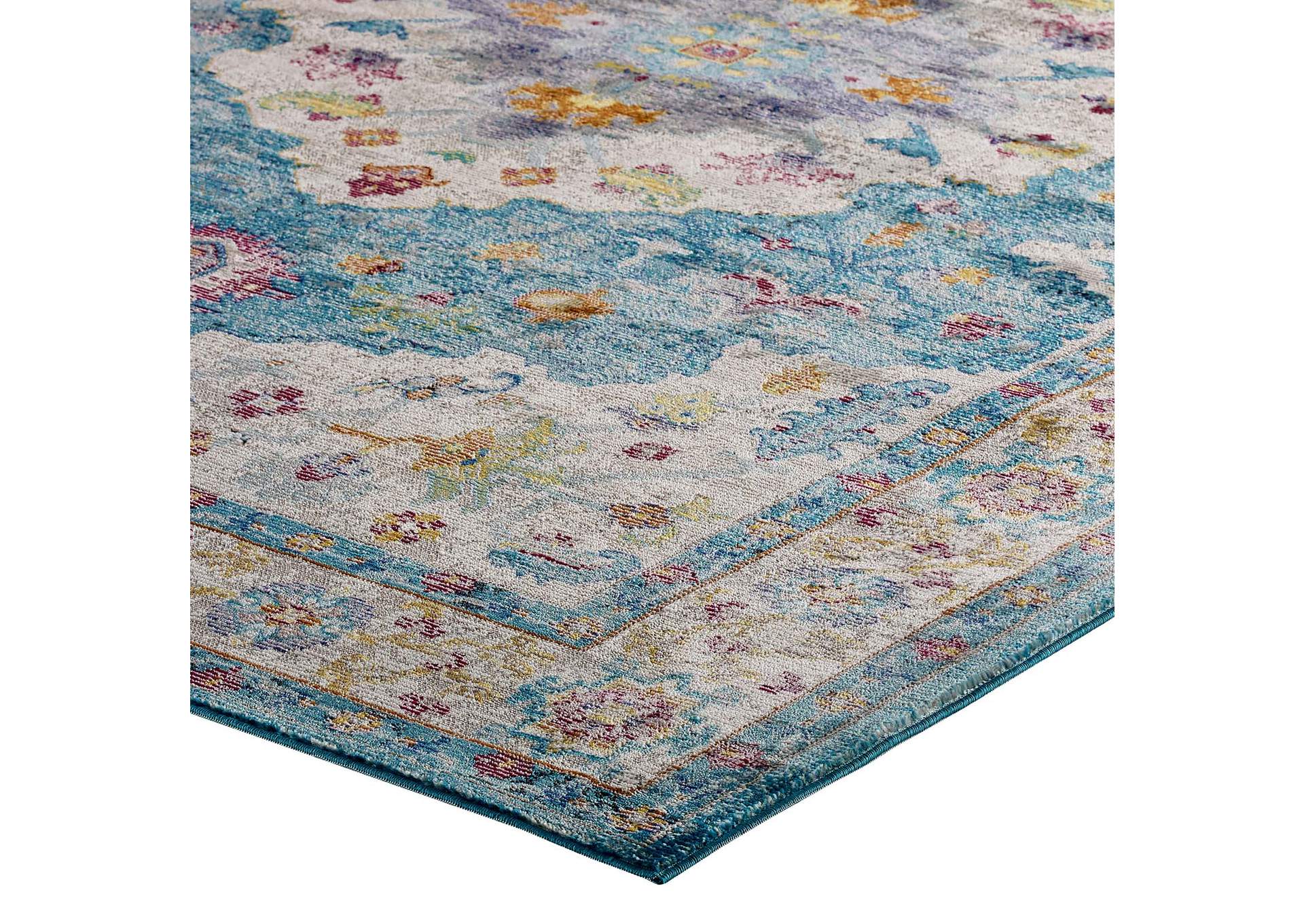 Light Blue, Ivory, Yellow, Orange Success Anisah Distressed Floral Persian Medallion 4x6 Area Rug,Modway