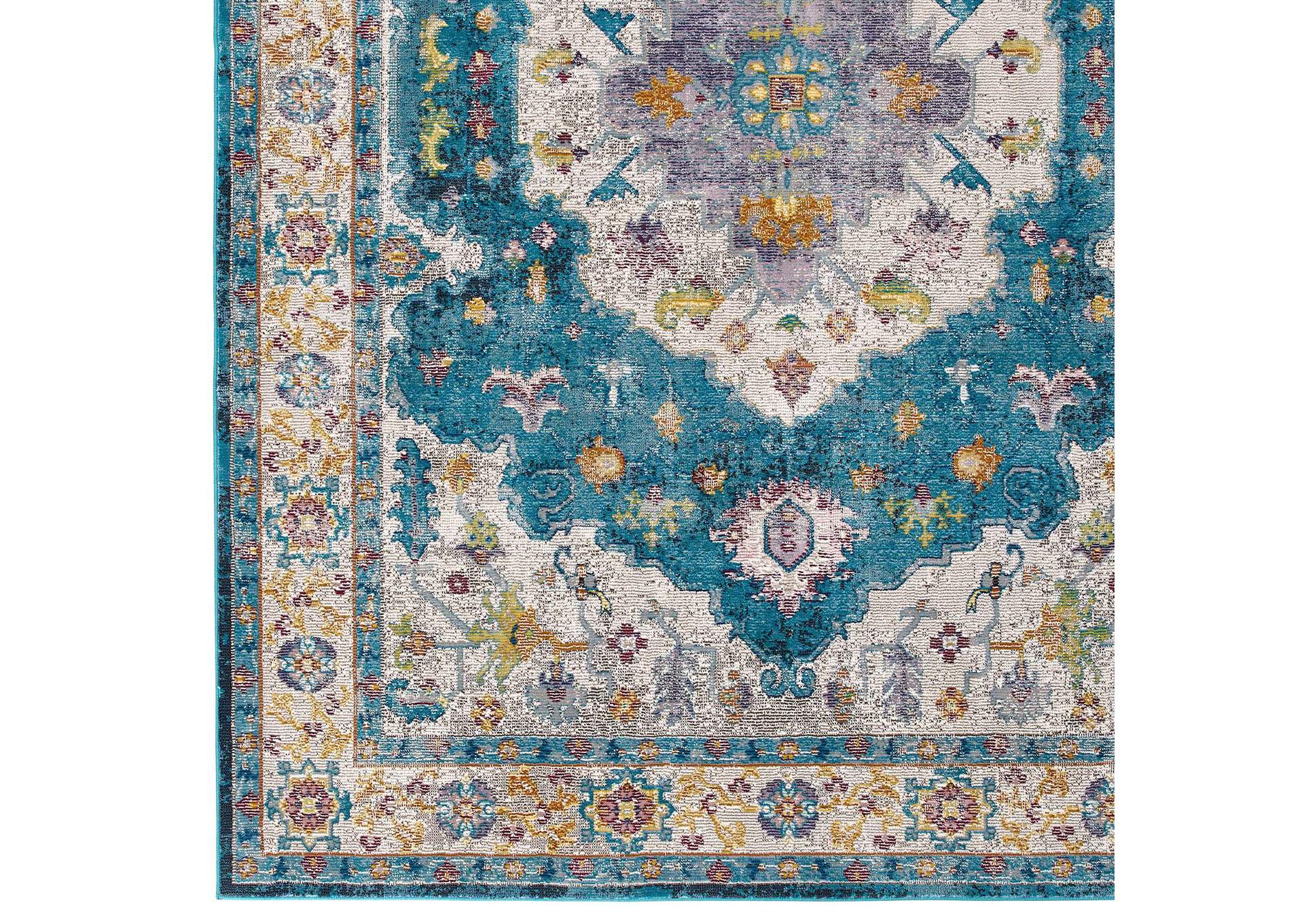 Blue, Ivory, Yellow, Orange Success Anisah Distressed Floral Persian Medallion 4x6 Area Rug,Modway