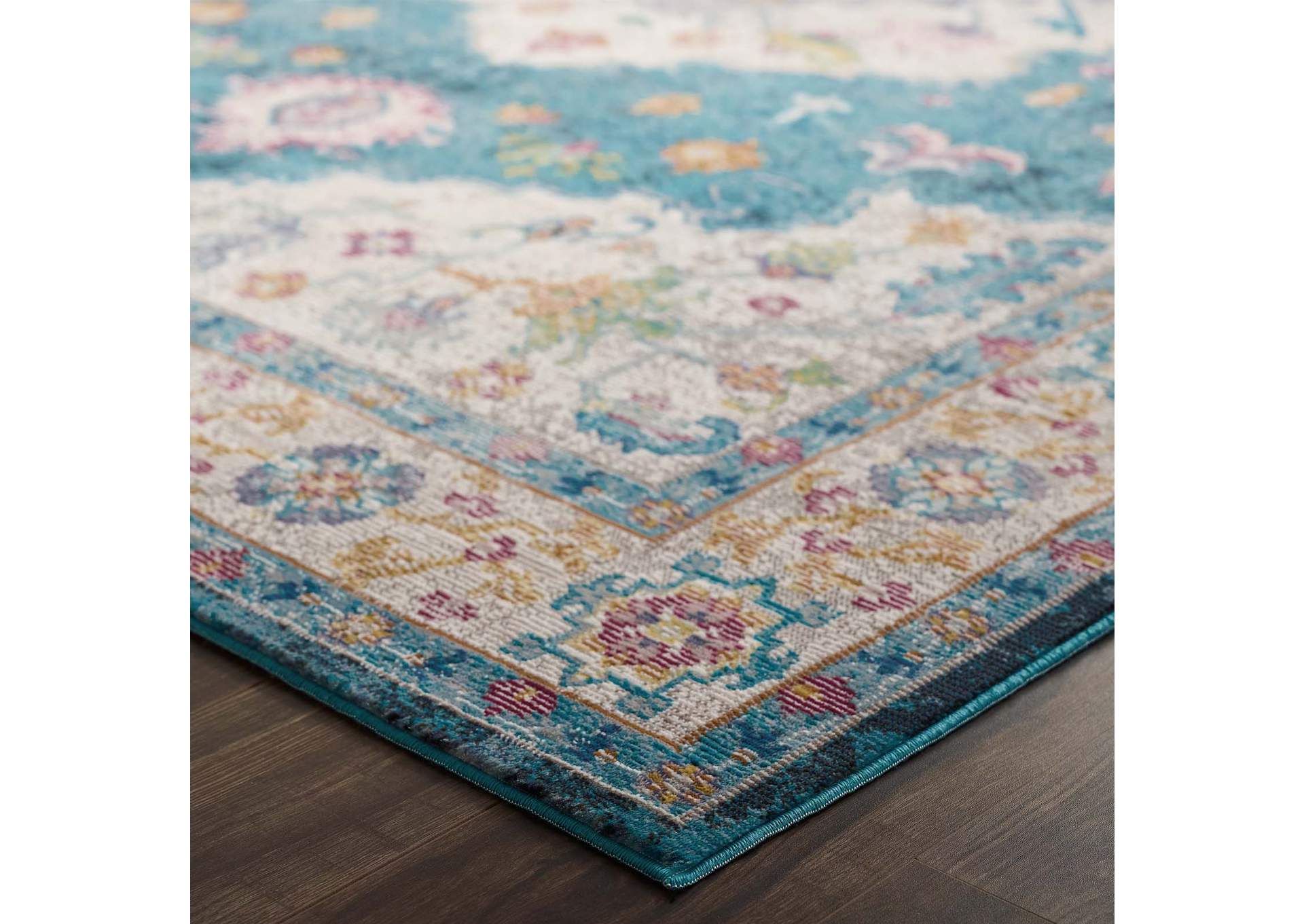 Blue, Ivory, Yellow, Orange Success Anisah Distressed Floral Persian Medallion 4x6 Area Rug,Modway