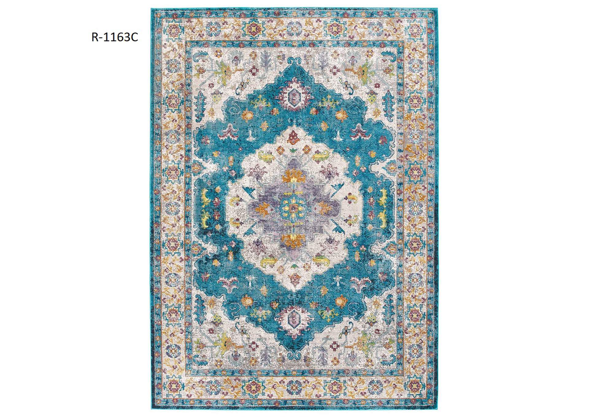 Blue, Ivory, Yellow, Orange Success Anisah Distressed Floral Persian Medallion 5x8 Area Rug,Modway