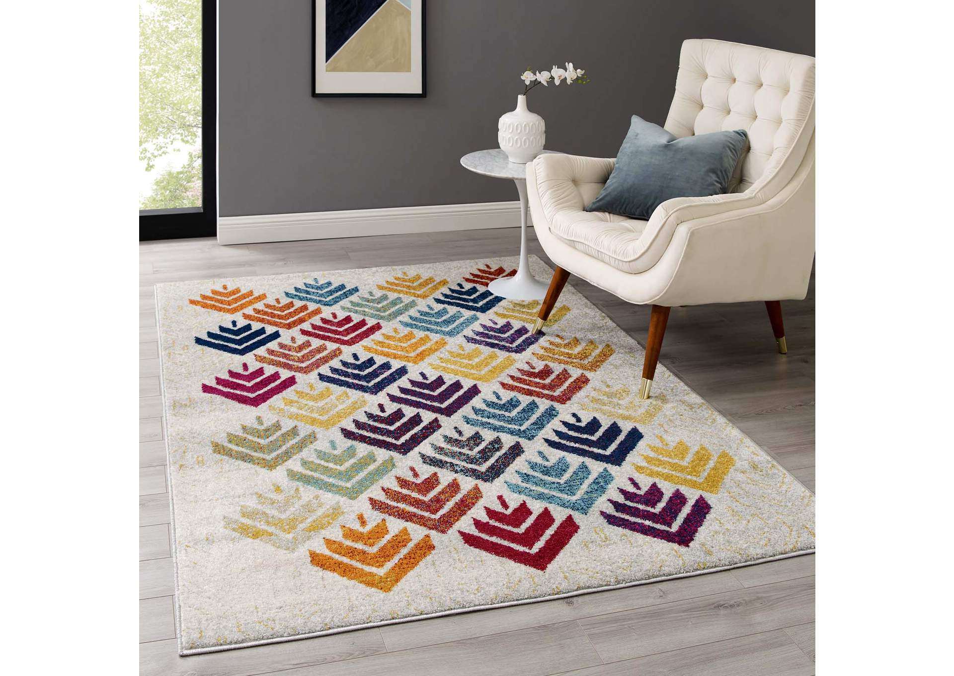 Multicolored Entourage Florin Abstract Floral 5x8 Area Rug,Modway