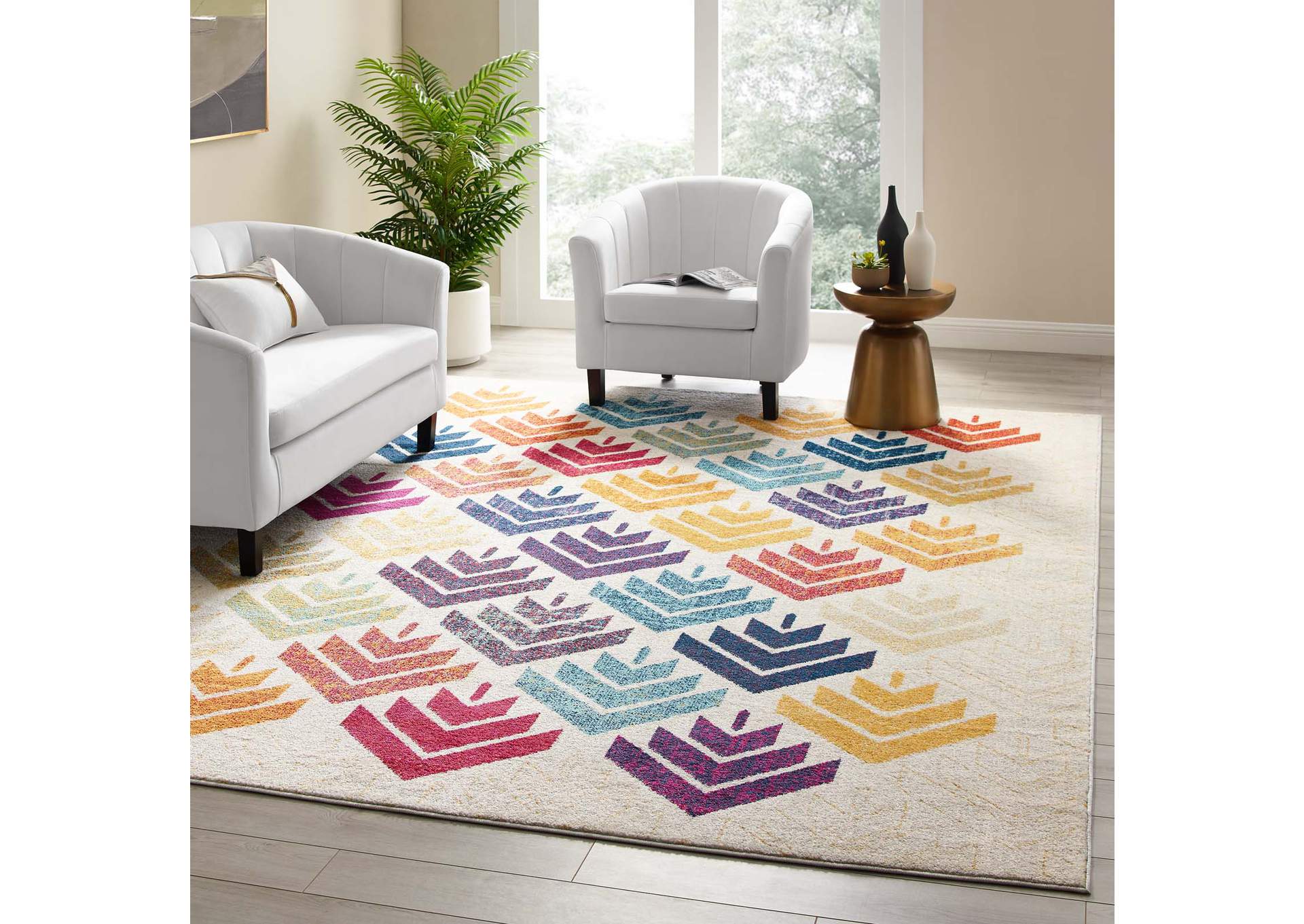 Multicolored Entourage Florin Abstract Floral 8x10 Area Rug,Modway