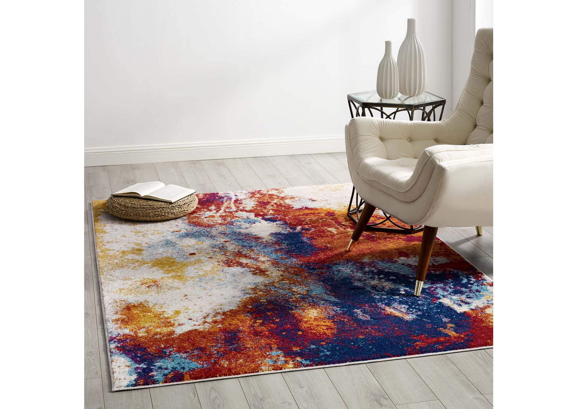 Red, Orange, Yellow, Blue, Ivory Entourage Adeline Contemporary Modern Abstract 5x8 Area Rug,Modway