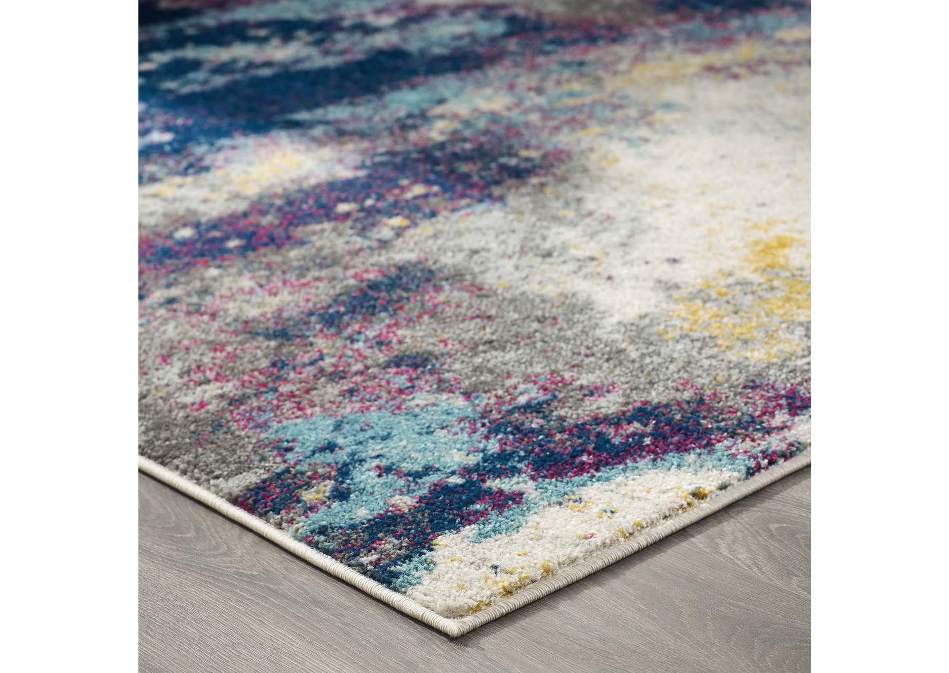 Blue, Gray, Yellow, Ivory, Pink Entourage Adeline Contemporary Modern Abstract 8x10 Area Rug,Modway