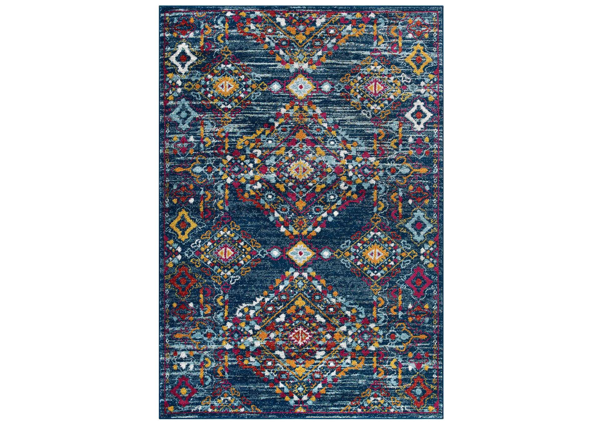 Blue, Orange, Yellow, Red Entourage Khalida Distressed Vintage Floral Lattice 5x8 Area Rug,Modway