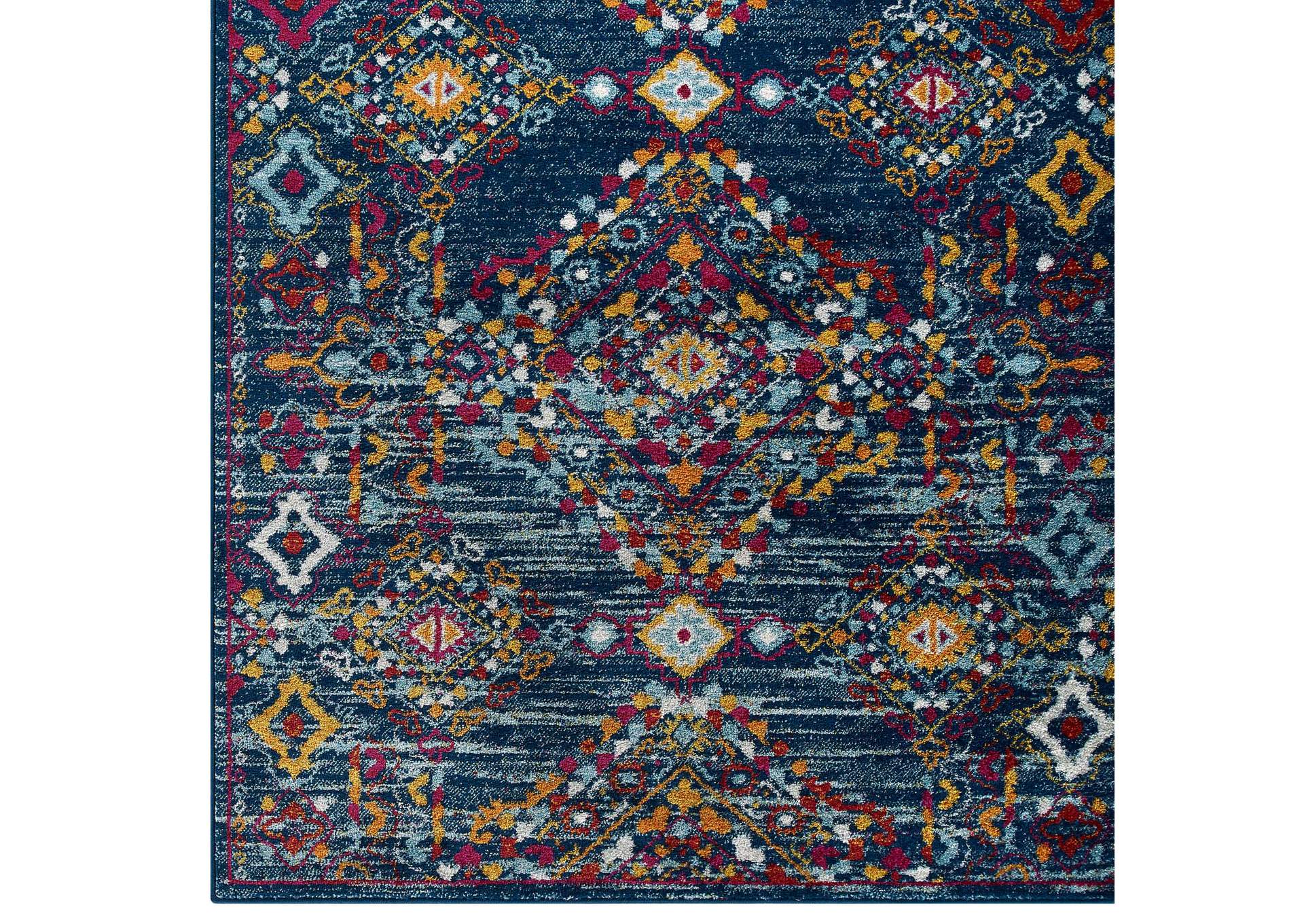 Blue, Orange, Yellow, Red Entourage Khalida Distressed Vintage Floral Lattice 5x8 Area Rug,Modway