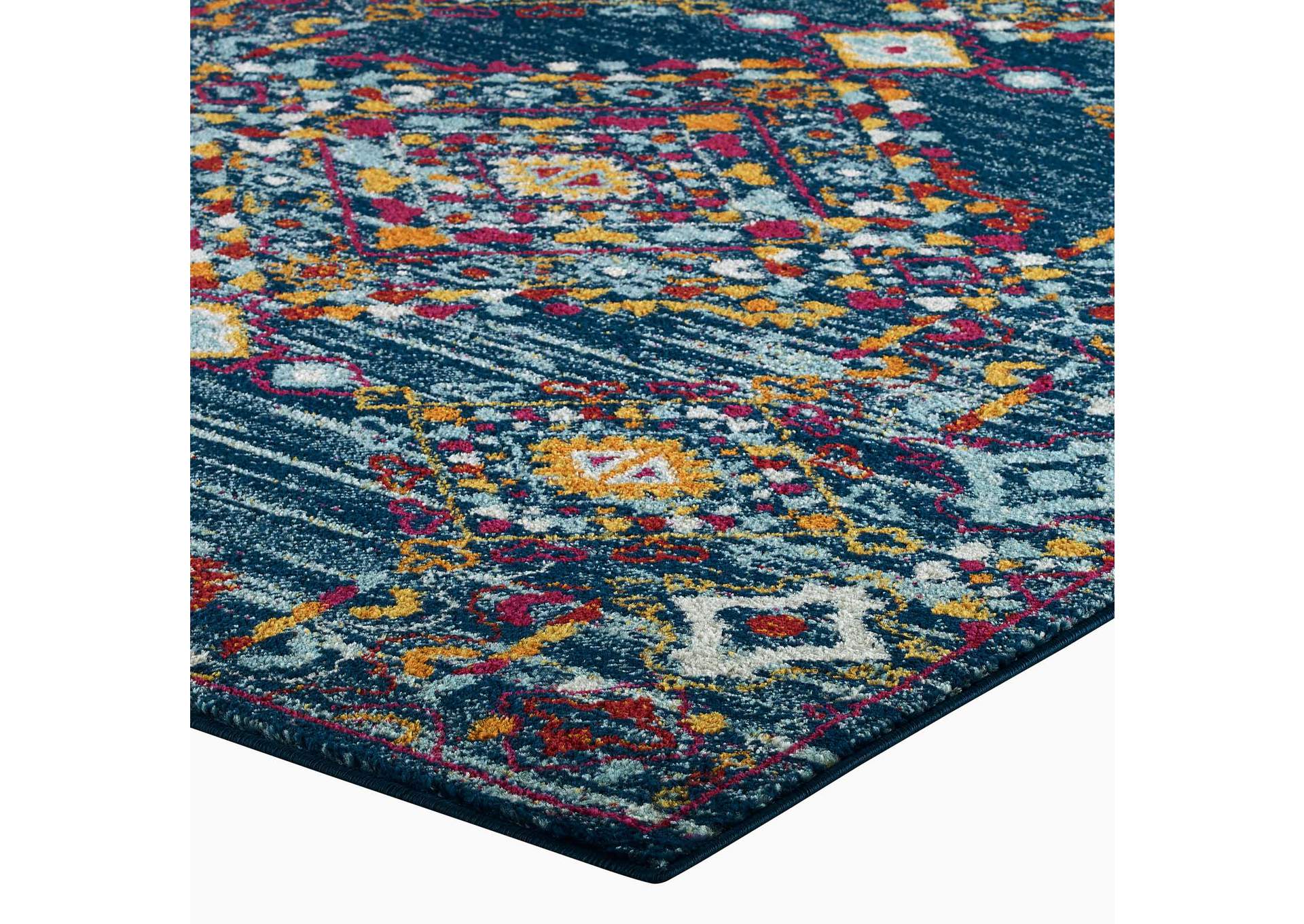 Blue, Orange, Yellow, Red Entourage Khalida Distressed Vintage Floral Lattice 5x8 Area Rug,Modway