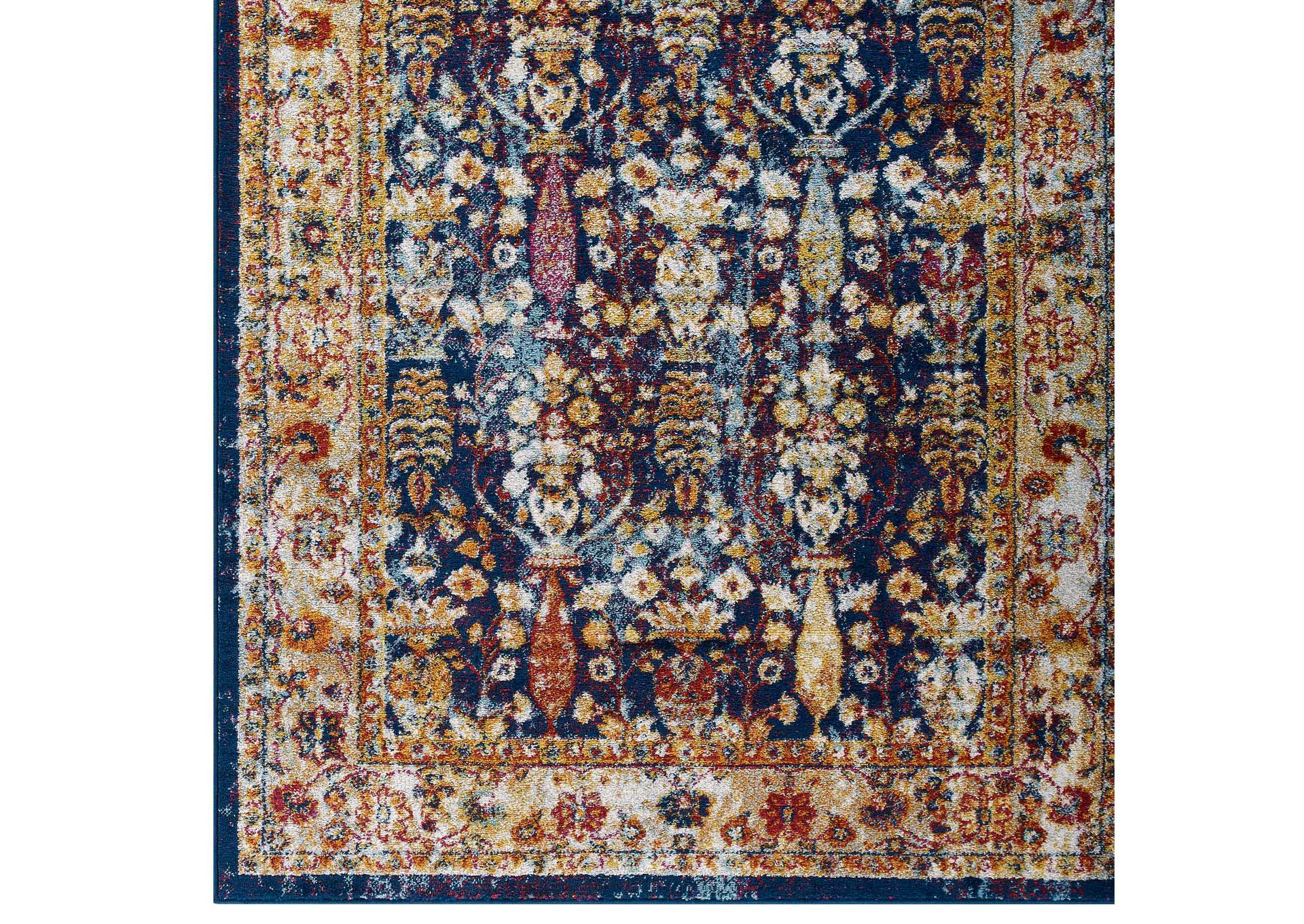 Blue, Orange, Yellow, Red Entourage Jessa Distressed Vintage Floral Lattice 5x8 Area Rug,Modway