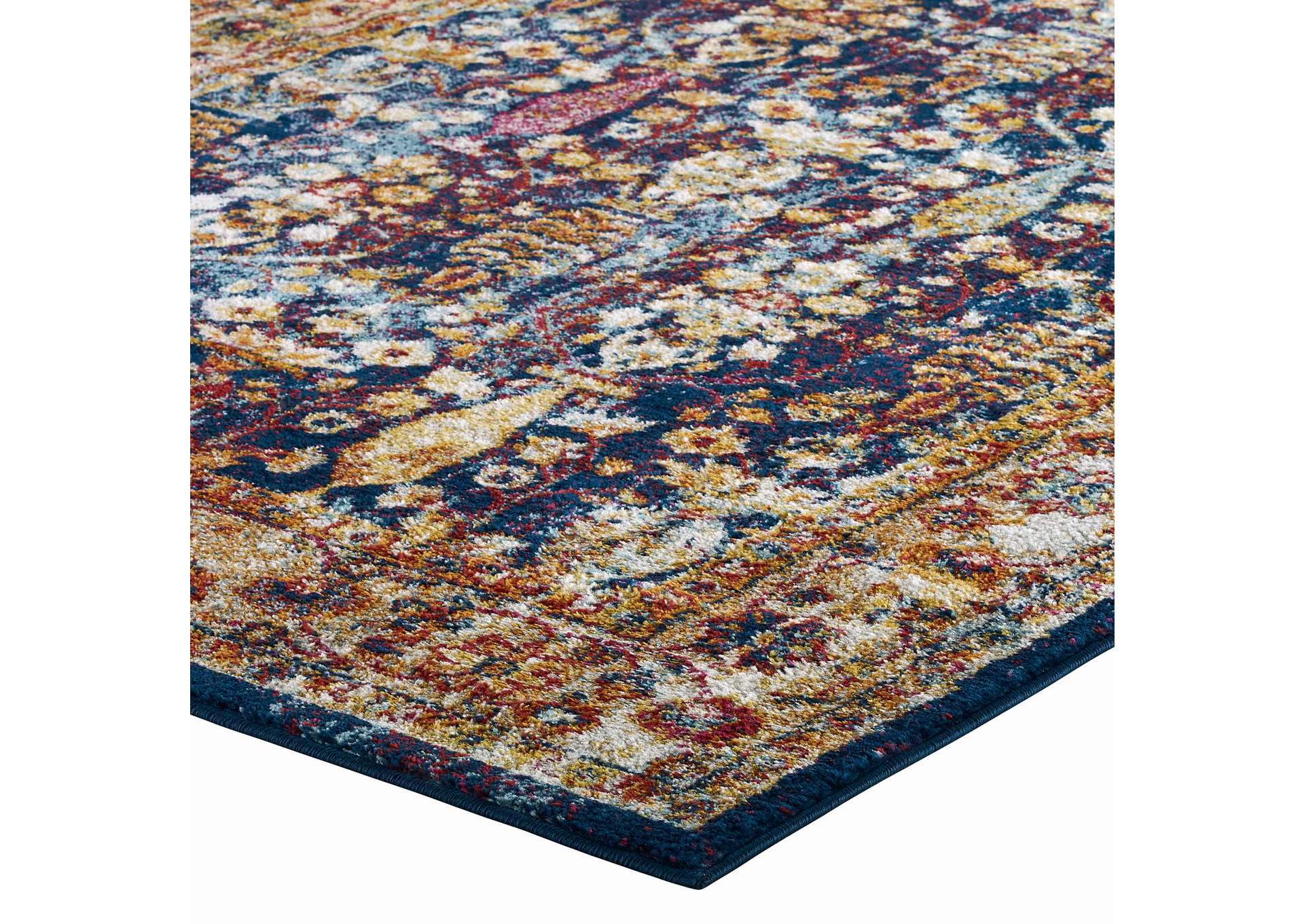 Blue, Orange, Yellow, Red Entourage Jessa Distressed Vintage Floral Lattice 5x8 Area Rug,Modway