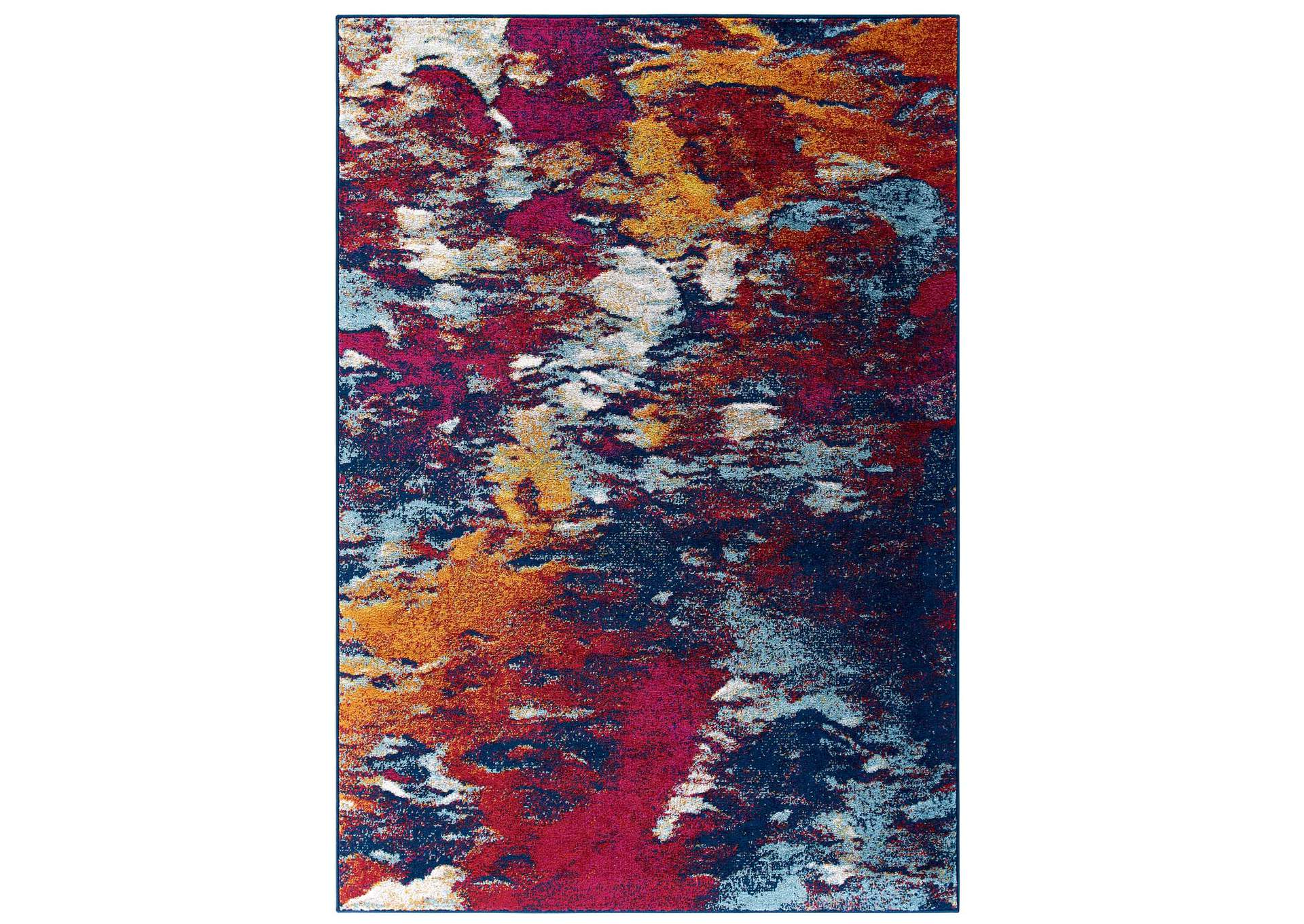 Blue, Orange, Yellow, Red Entourage Foliage Contemporary Modern Abstract 5x8 Area Rug,Modway