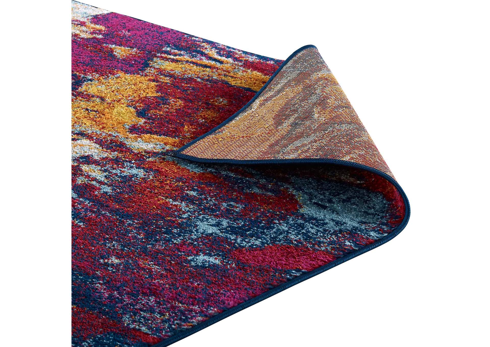 Blue, Orange, Yellow, Red Entourage Foliage Contemporary Modern Abstract 5x8 Area Rug,Modway